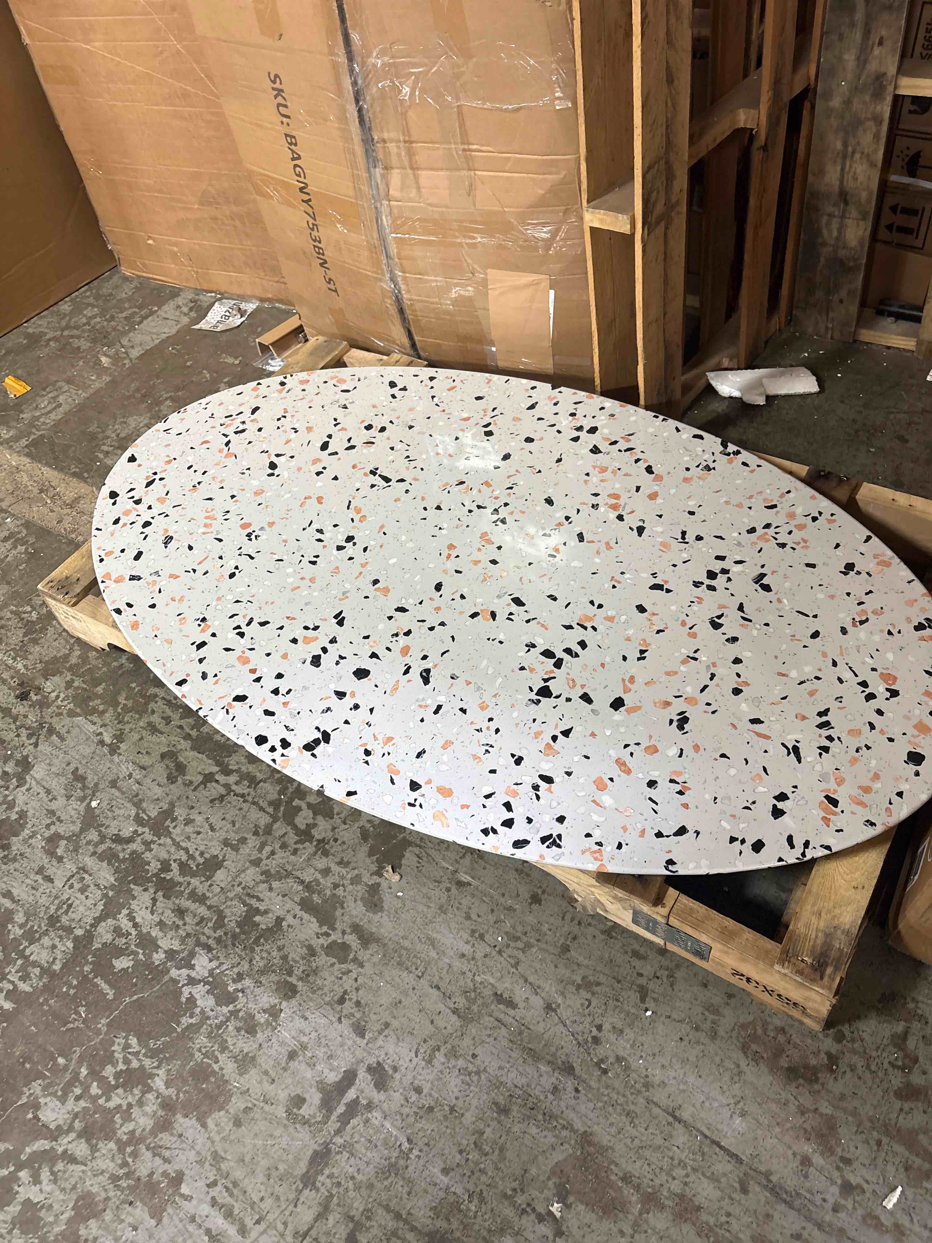 Condition photo showing Good Condition for modway lippa 60" oval modern terrazzo/metal dining table top