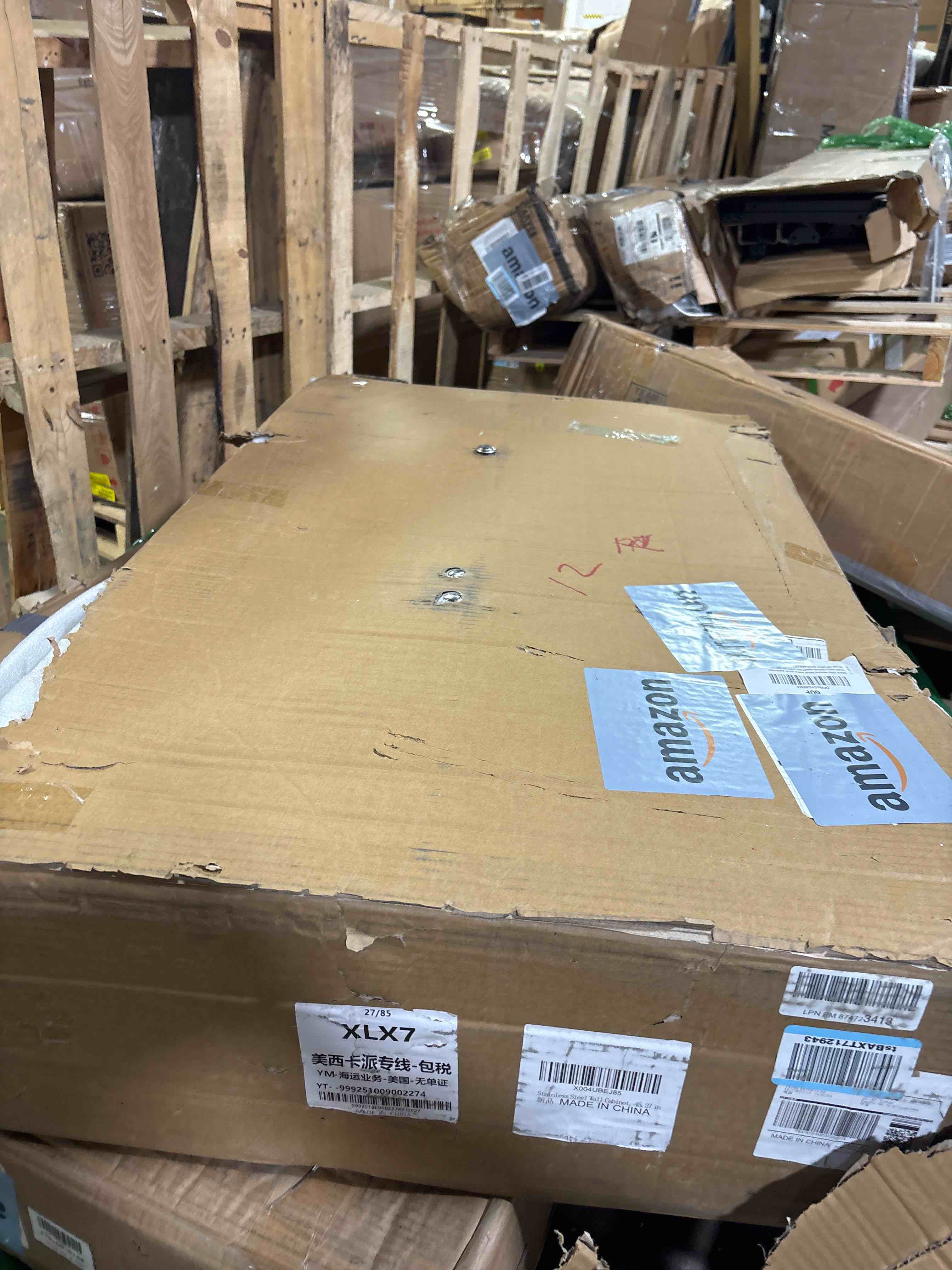 Condition photo showing Good Condition for wwk fully-assembled stainless steel kitchen wall cabinet with glass doors, wall-mounted storage cabinet with adjustable shelves for garage, kitchen, bathroom, outdoor, 8.66”d x 45.28”w x 27.56”h