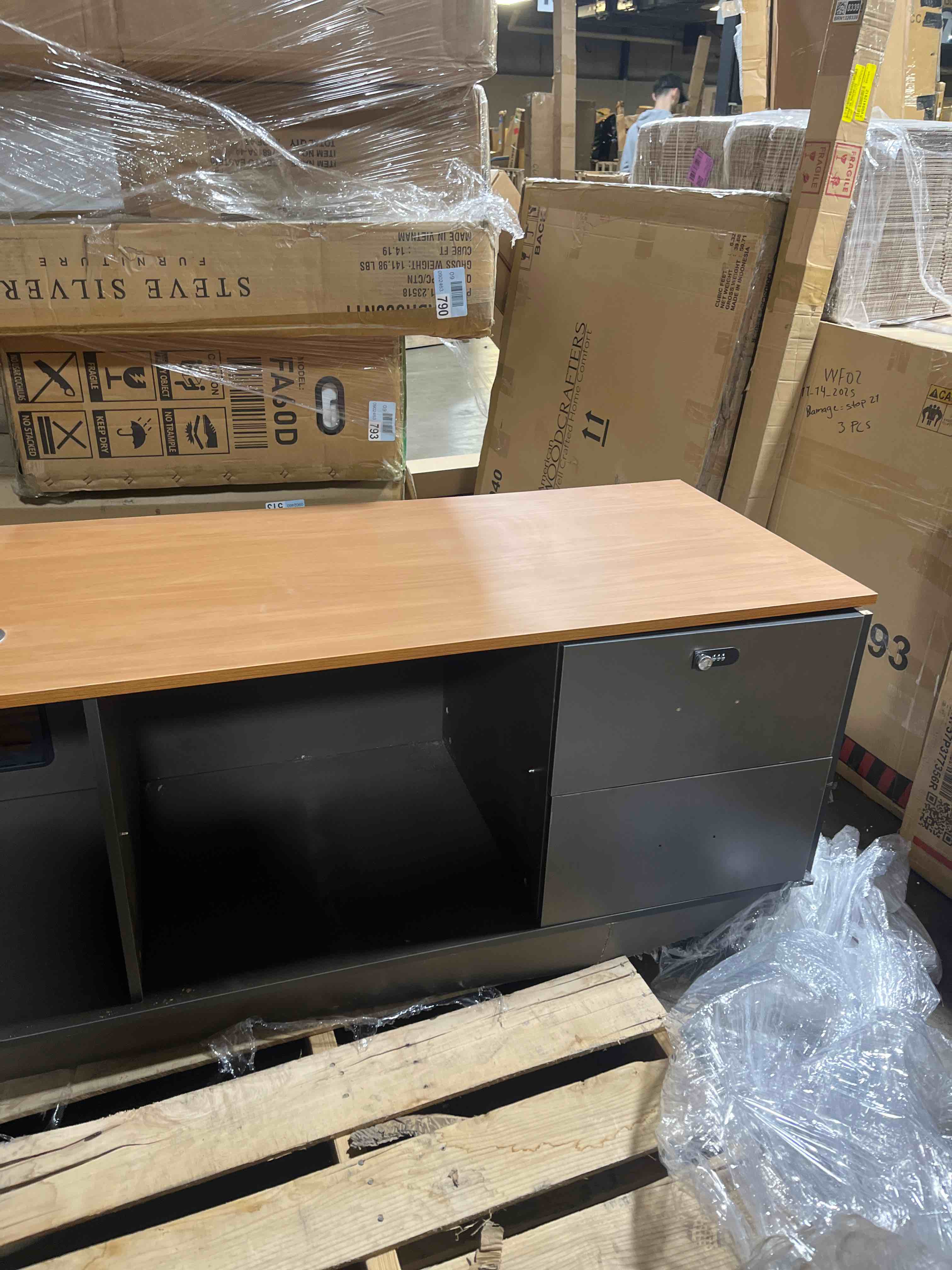 Condition photo showing As Is for bush business furniture series c u shaped desk with hutch and storage, 72w, hansen cherry