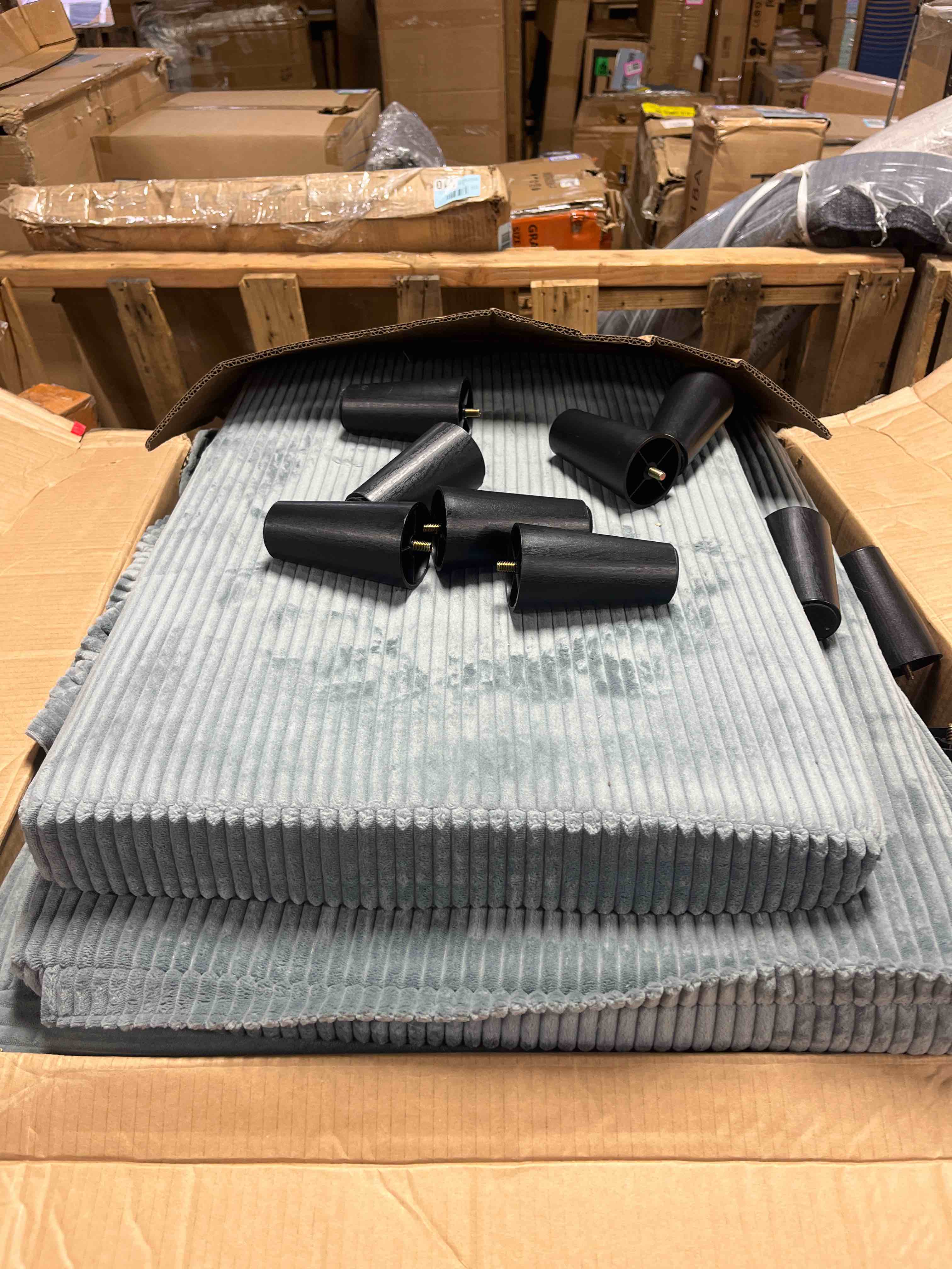 Condition photo showing Good Condition for corduroy l-shaped sectional, (sectional piece only)