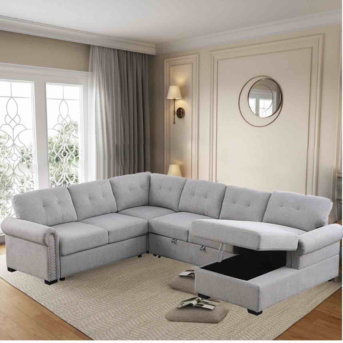 Condition photo showing Good Condition for nazlije upholstered pull-out sleeper sectional chaise with storage by red barrel studio® (right arm chaise only)
