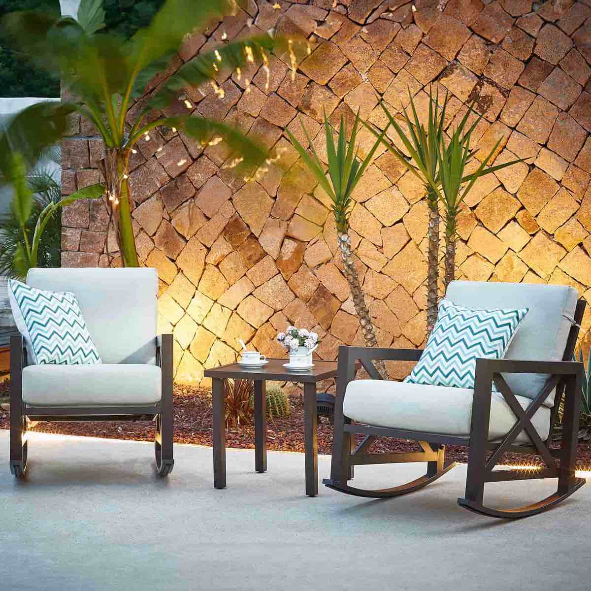 Condition photo showing New/Like New for natural expressions rocking outdoor patio rocker with thick cushions for backyard,porch,poolside,300lbs weight capacity