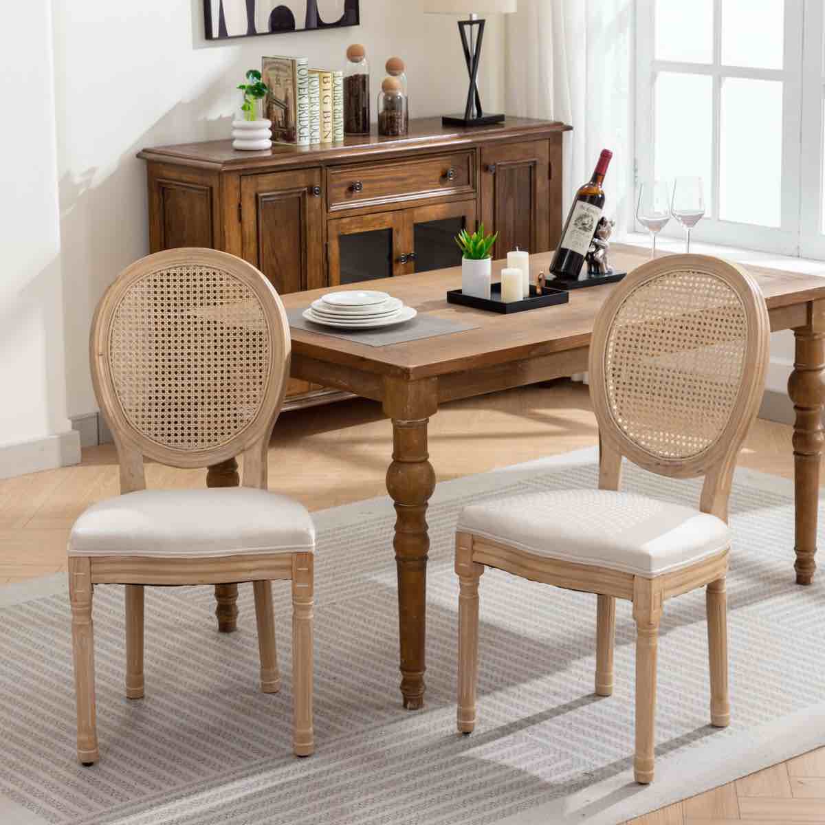 Condition photo showing New/Like New for linen upholstered dining chair set with wood legs, wood back (set of 2) by red barrel