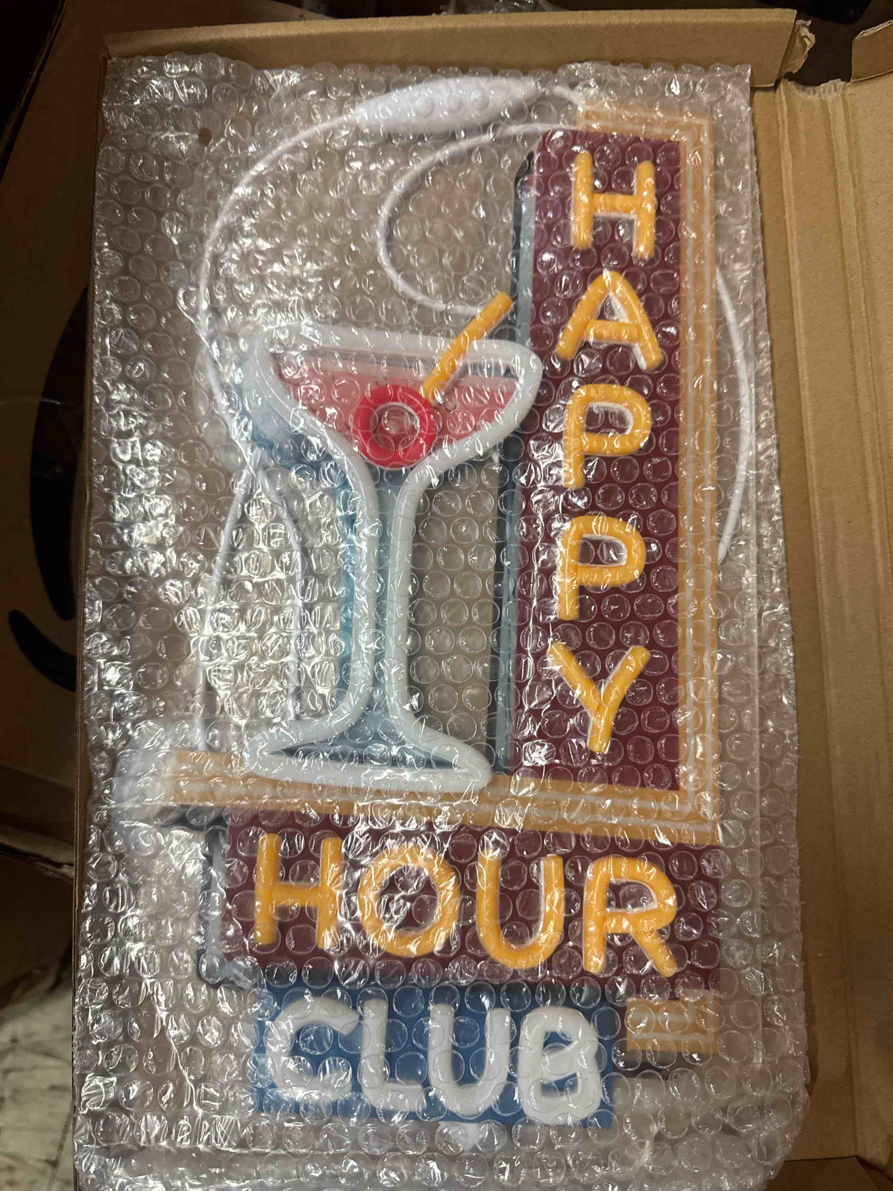 Condition photo showing New/Like New for happy hour neon signs dimmable retro led happy hour club neon light for bar club pub party usb powered neon light sign man cave gifts(yellow)