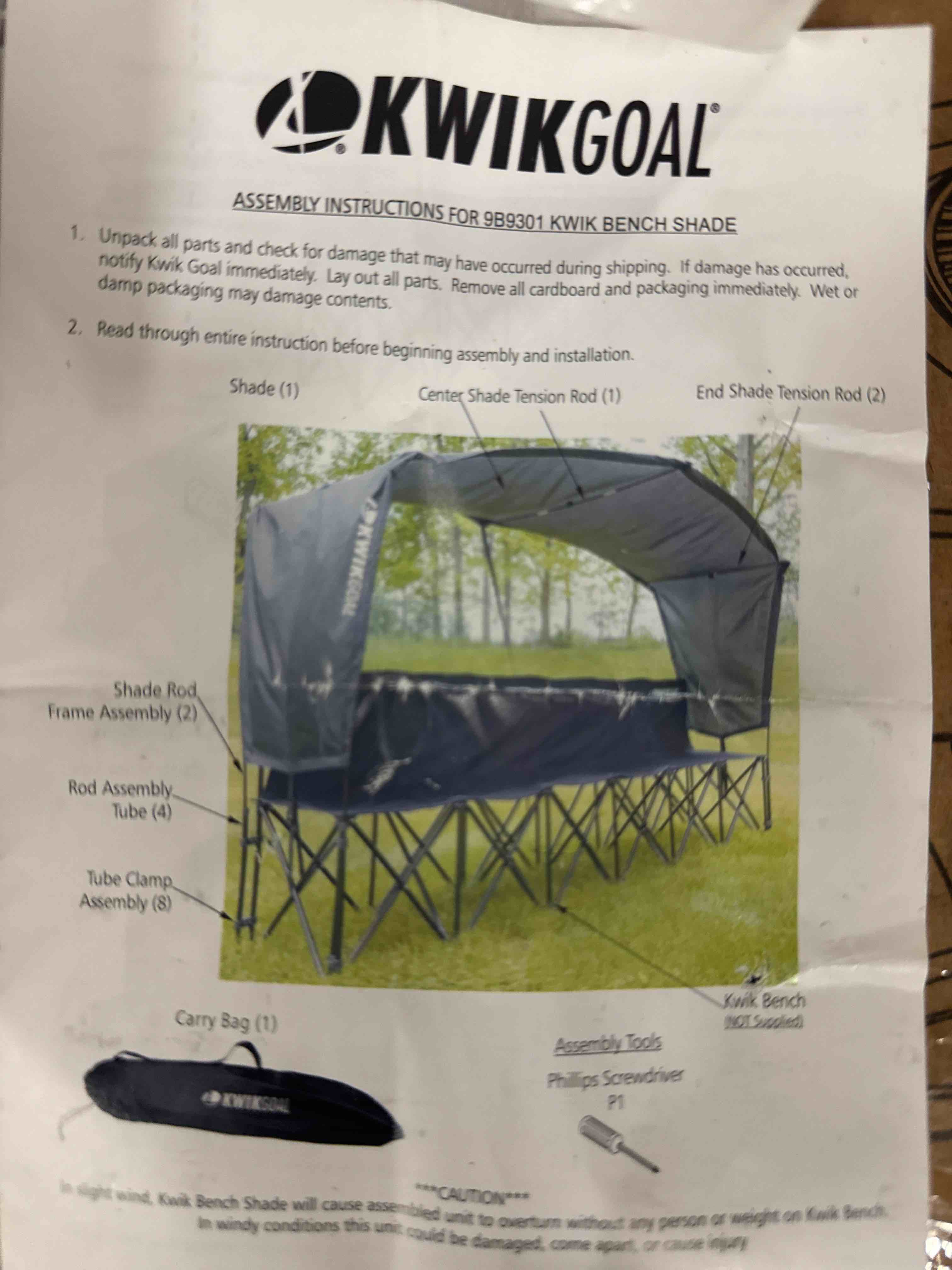 Condition photo showing New/Like New for kwik goal kwik bench shade, black (shade only)