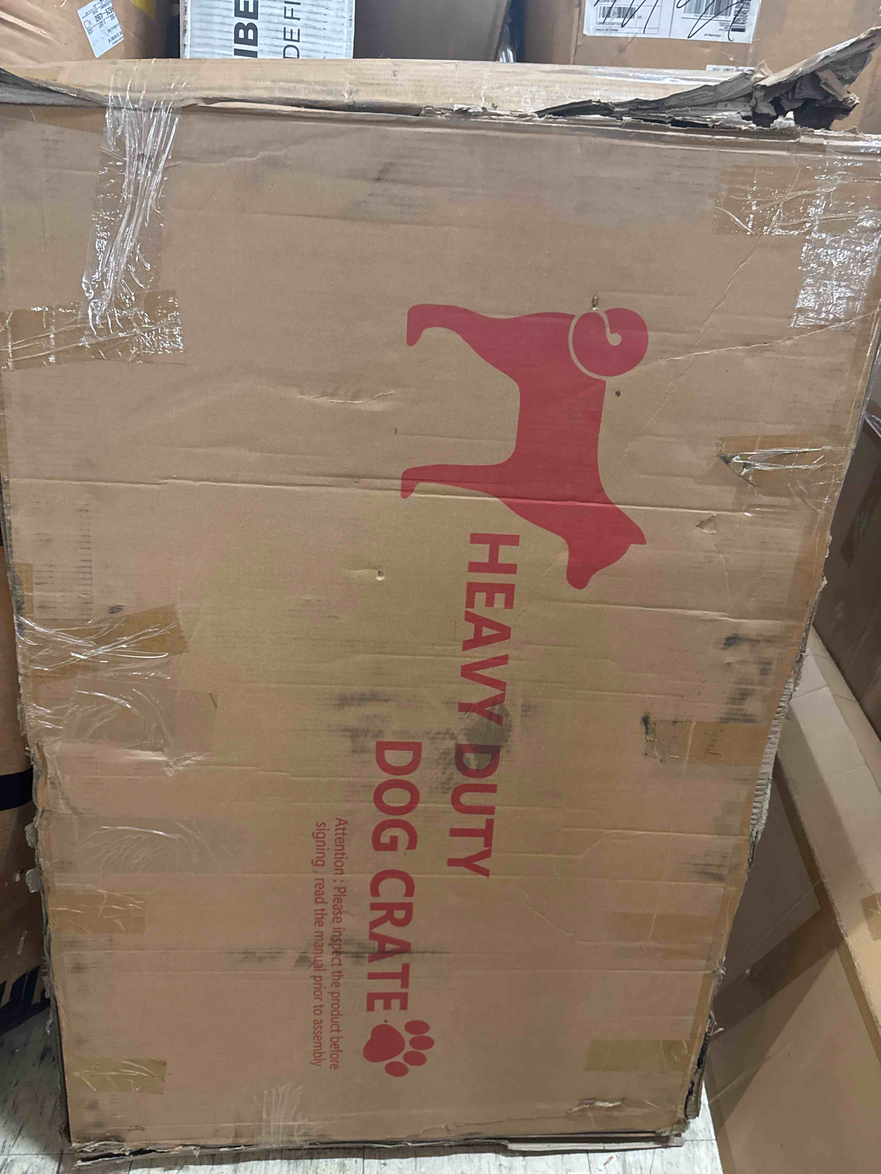 Condition photo showing As Is for solutions by midwest homes for pets 54-inch drop pin crate for giant breeds over 100 lbs