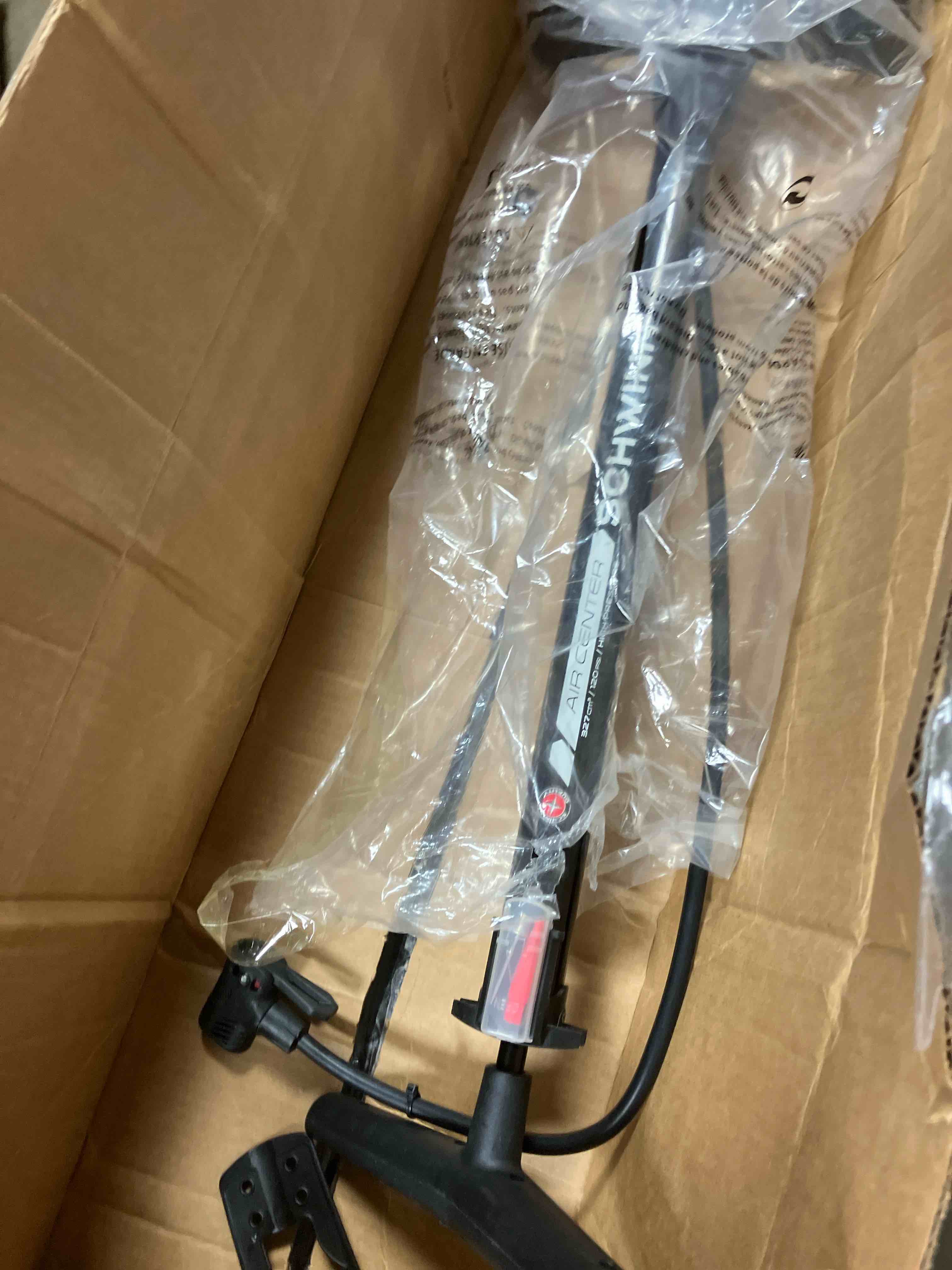 Condition photo showing New/Like New for Schwinn Air Center Series or Basic Floor Pump, for a Range of Bikes, 100, 120 or 160 PSI, Soft Grip Handle, Dual Head for Schrader and Presta Valves, Manual Air Pump Air Center Black