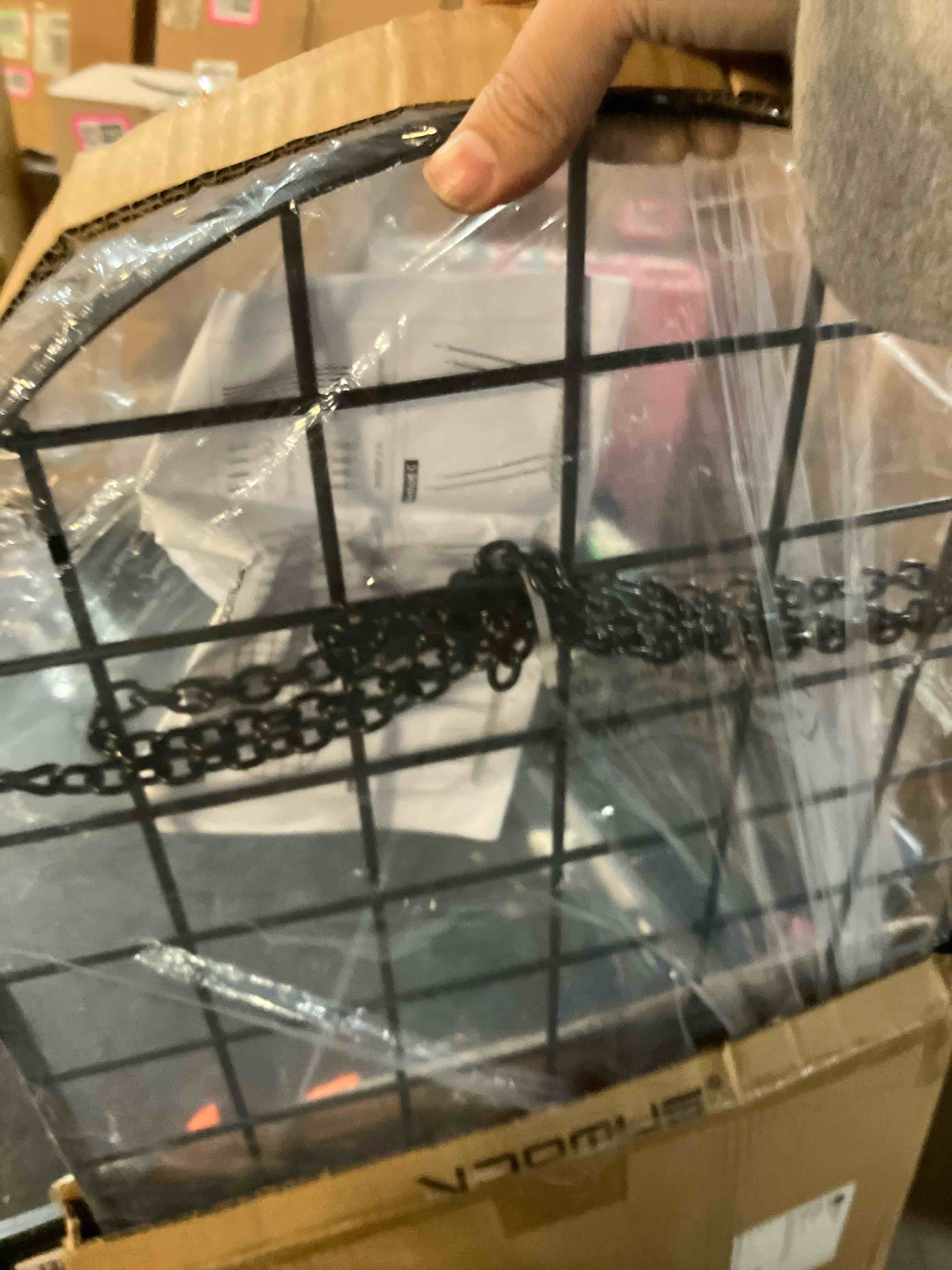 Condition photo showing New/Like New for Vdomus Heavy-Duty Hanging Pot Rack - 33x17 Inches - Stylish Black Alloy Steel Ceiling Storage with 15 Hooks - Organize Kitchen Cookware and Utensils - Space-Saving Mounted Overhead Holder