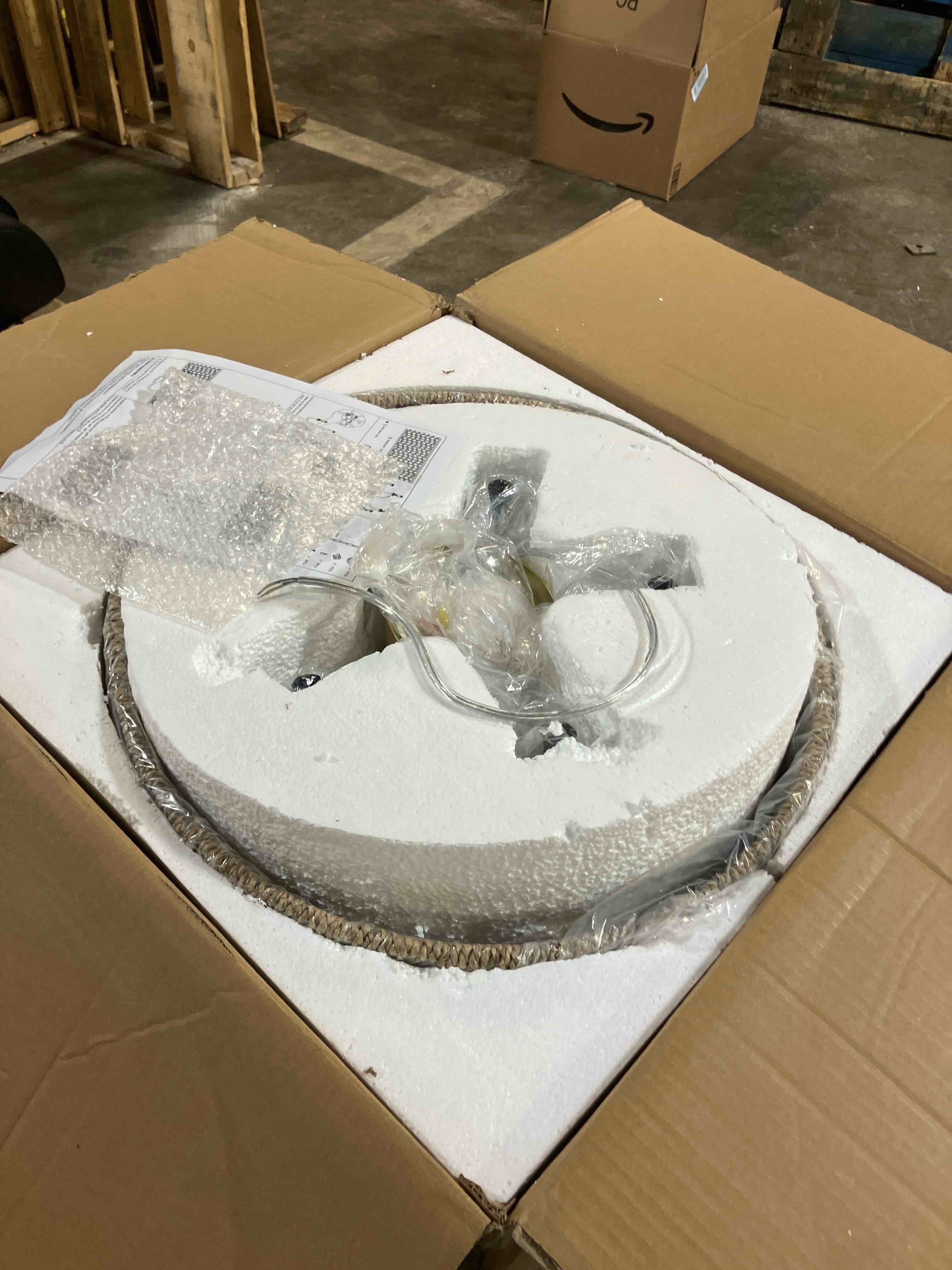 Condition photo showing New/Like New for Ekkehard 5 - Light Dimmable Drum Chandelier Natural Rattan Bohemian Pendant