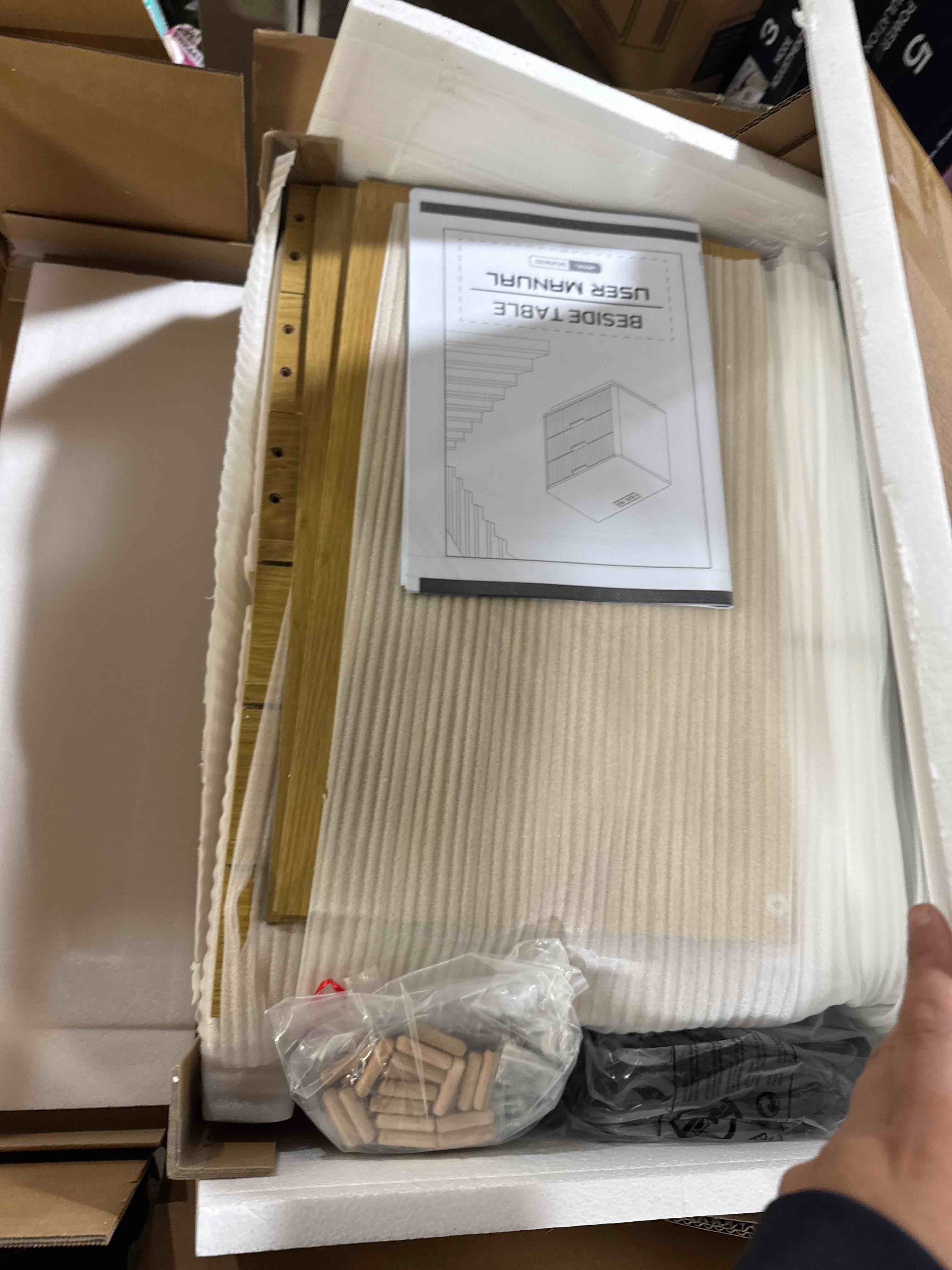 Condition photo showing Good Condition for 23.2" W 3-Drawers Fluted Nightstand with Charging Station 