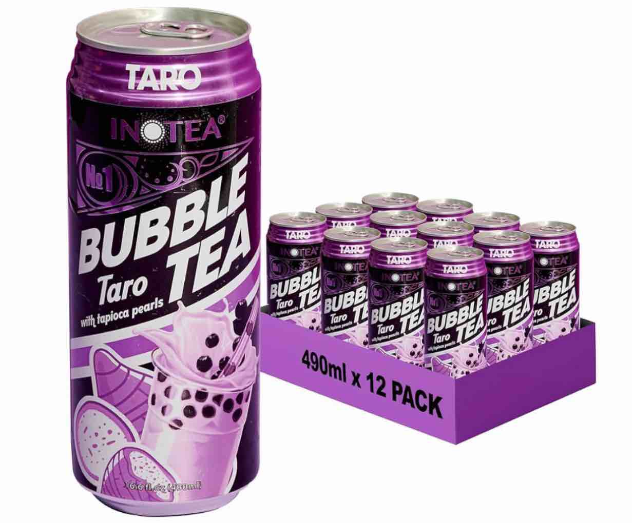 Inotea, Bubble Milk Tea Taro With Tapioca Pearls, 16.6 Oz (Case Of 12)