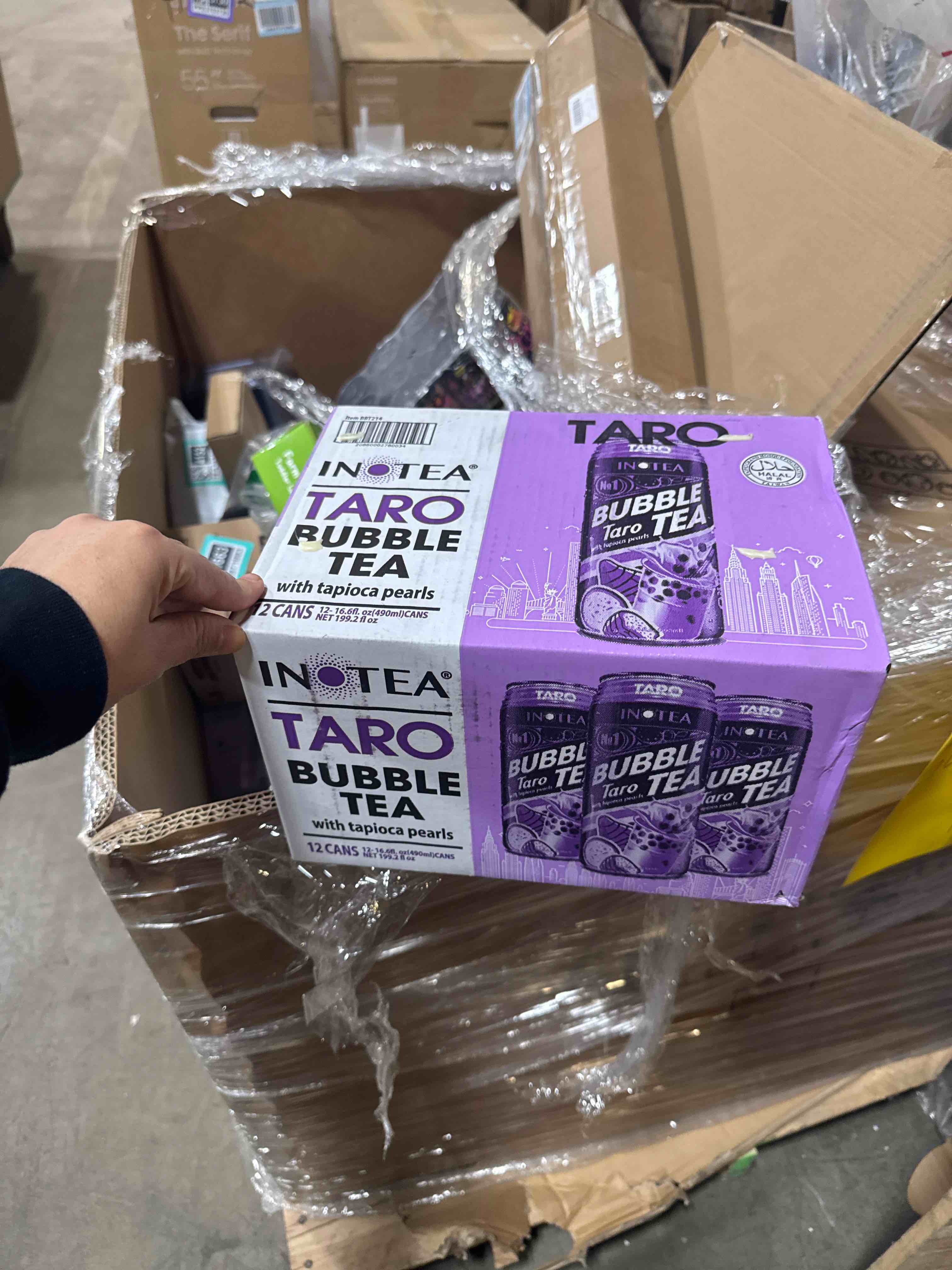 Condition photo showing New/Like New for Inotea, Bubble Milk Tea Taro With Tapioca Pearls, 16.6 Oz (Case Of 12)