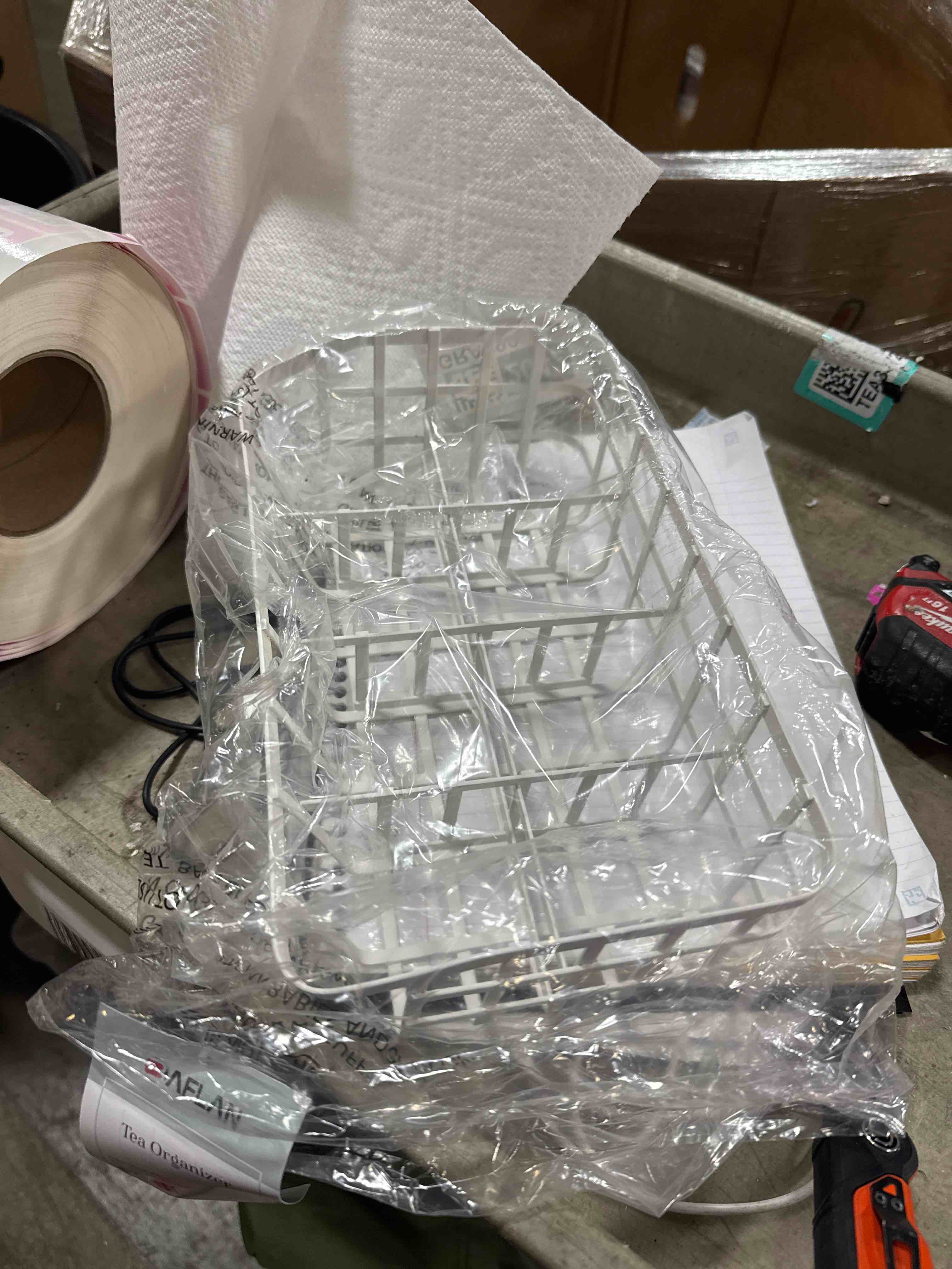 Condition photo showing New/Like New for Tea Bag Organizer Caddy - Metal Tea Box Storage Holder for Cups, Pods, Packets, Condiment Accessories - White