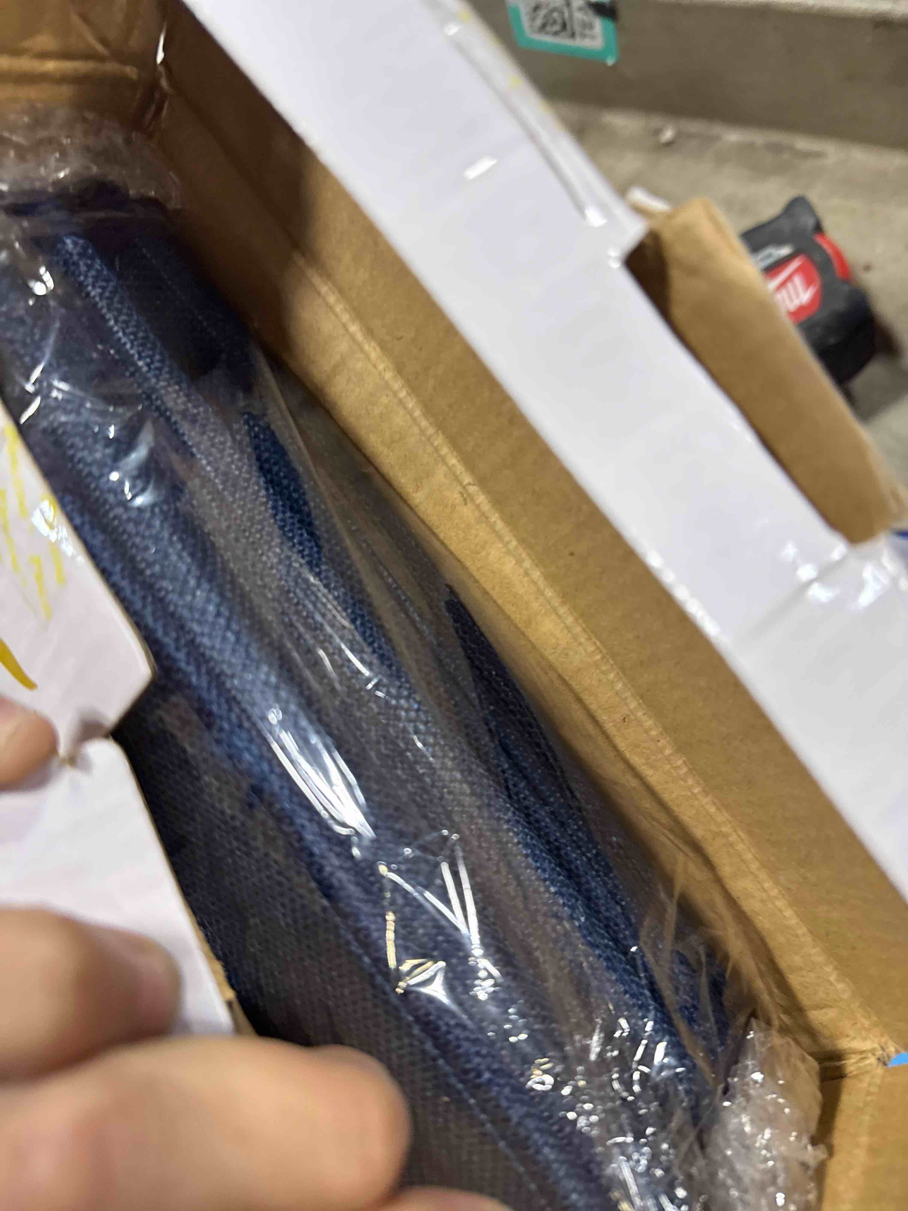 Condition photo showing New/Like New for BALEINE 3 Pack Closet Storage Bins for Shelves, Trapezoid Clothing Organizer with Handles, Foldable Linen Fabric Box Containers for Home Bedroom Office, Blue Large ( ONE IN STOCK IS BLUE)