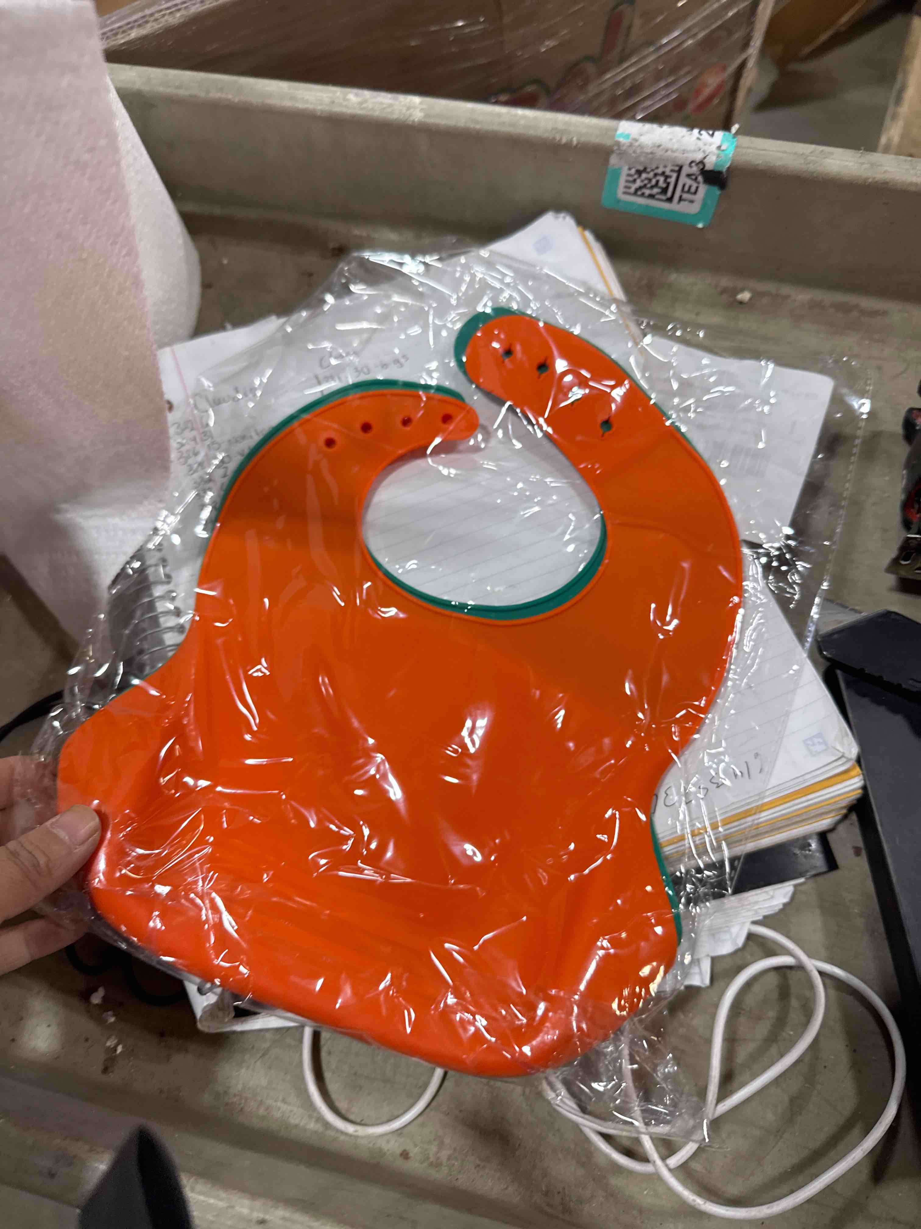 Condition photo showing New/Like New for Silicone Bib for babies with Soft Feeding Spoon - for Infants and Toddlers - Food Grade Silicon bibs with pouch  food catcher  Waterproof  Dishwasher Safe - Satiety Green-Orange 2 pack
