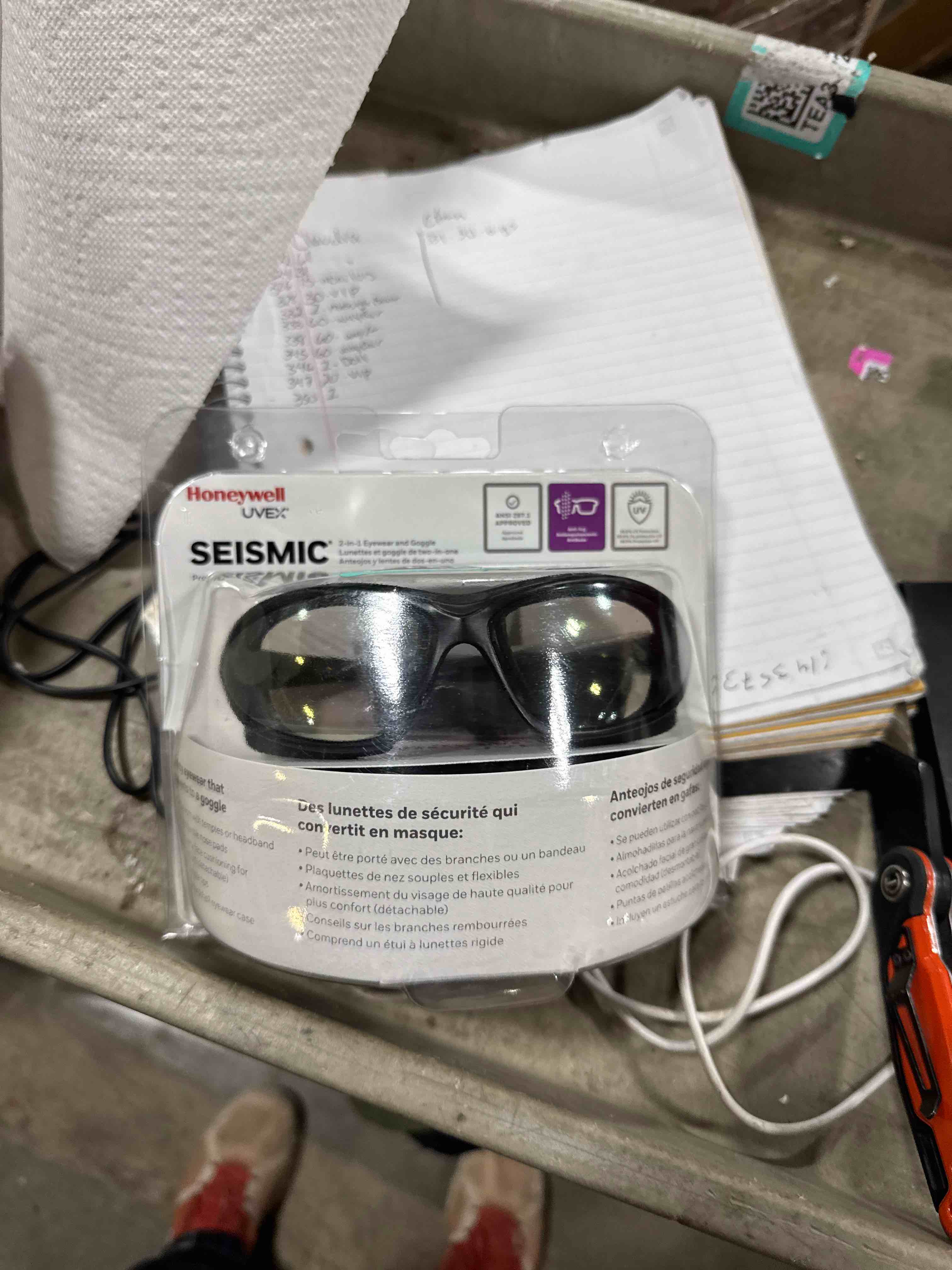 Condition photo showing New/Like New for Honeywell Uvex S0600X Seismic Safety Eyewear, Black Frame, Clear Uvextra Anti-Fog Lens/Headband