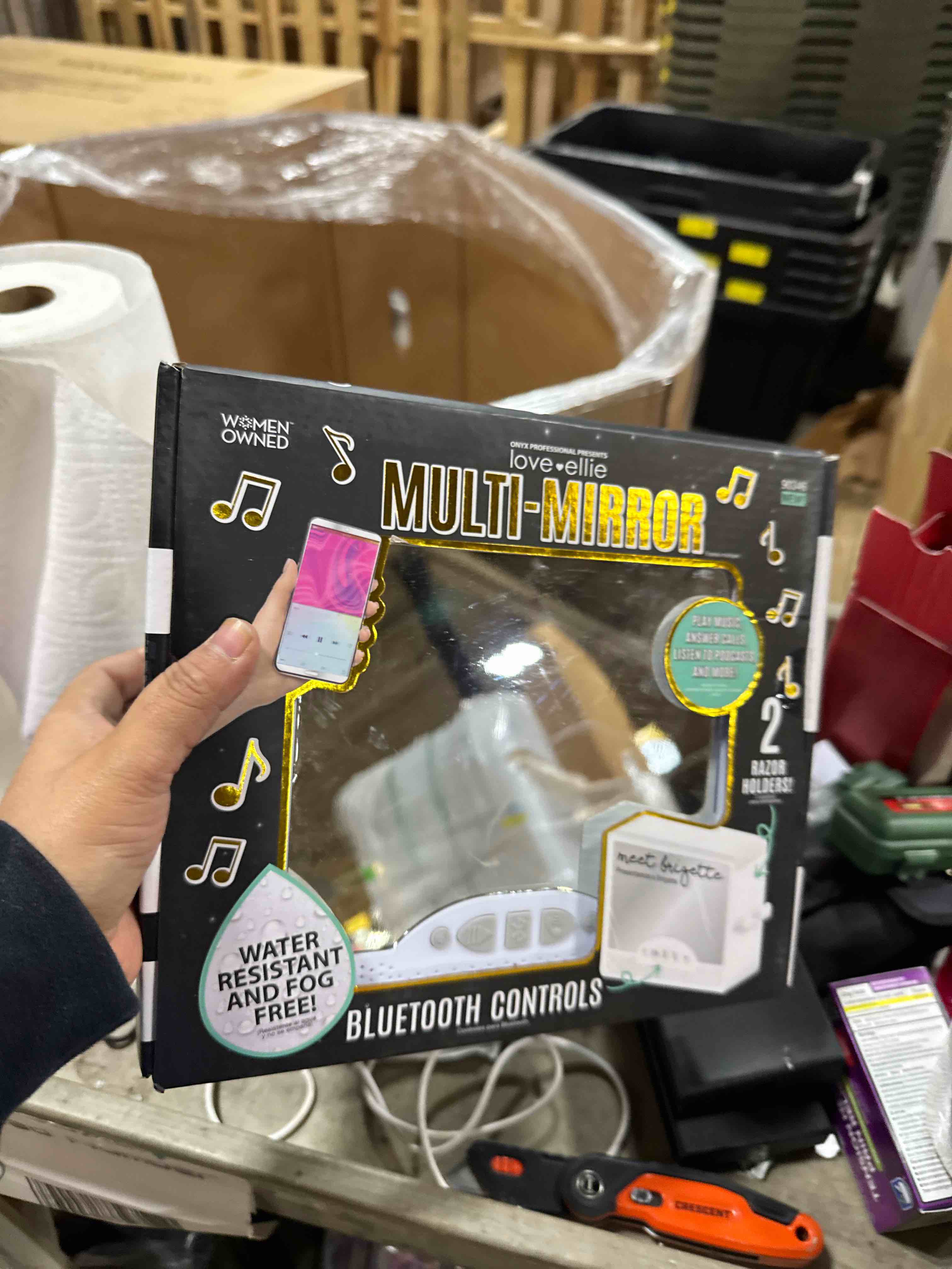 Condition photo showing New/Like New for Love Ellie Brigette Fogless Shower Mirror with Lights & Bluetooth Speaker  White Finish  Suction Cup Mount