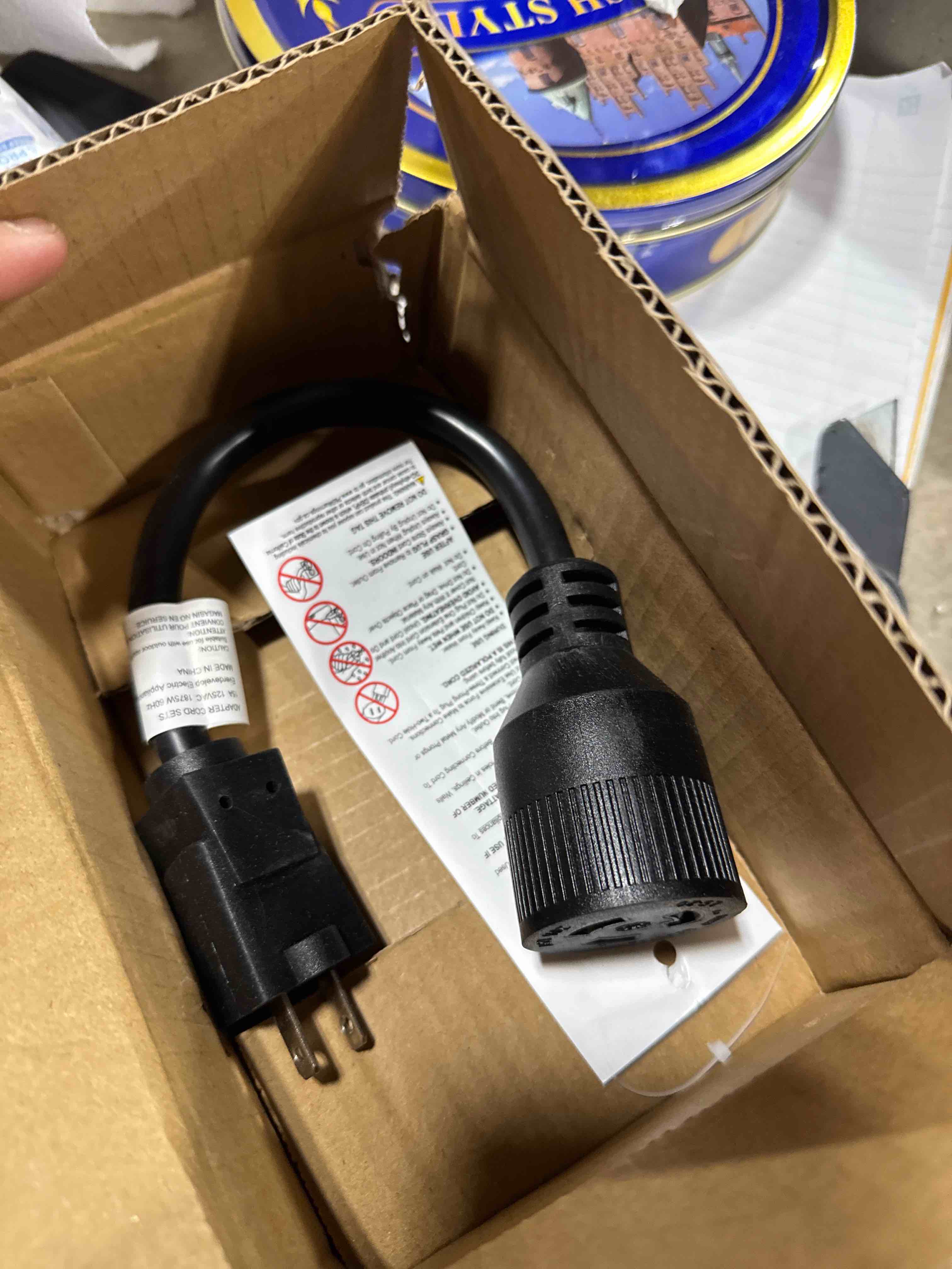 Condition photo showing New/Like New for PLUGTUL NEMA 5-15P to NEMA L5-20R Adapter Cord 1 FT, Household Twist-Lock Converter Adapter, Generator Extension Cord Adapter, 12 Gauge, 125V 15A 1875W, SJTW, Black, ETL Listed