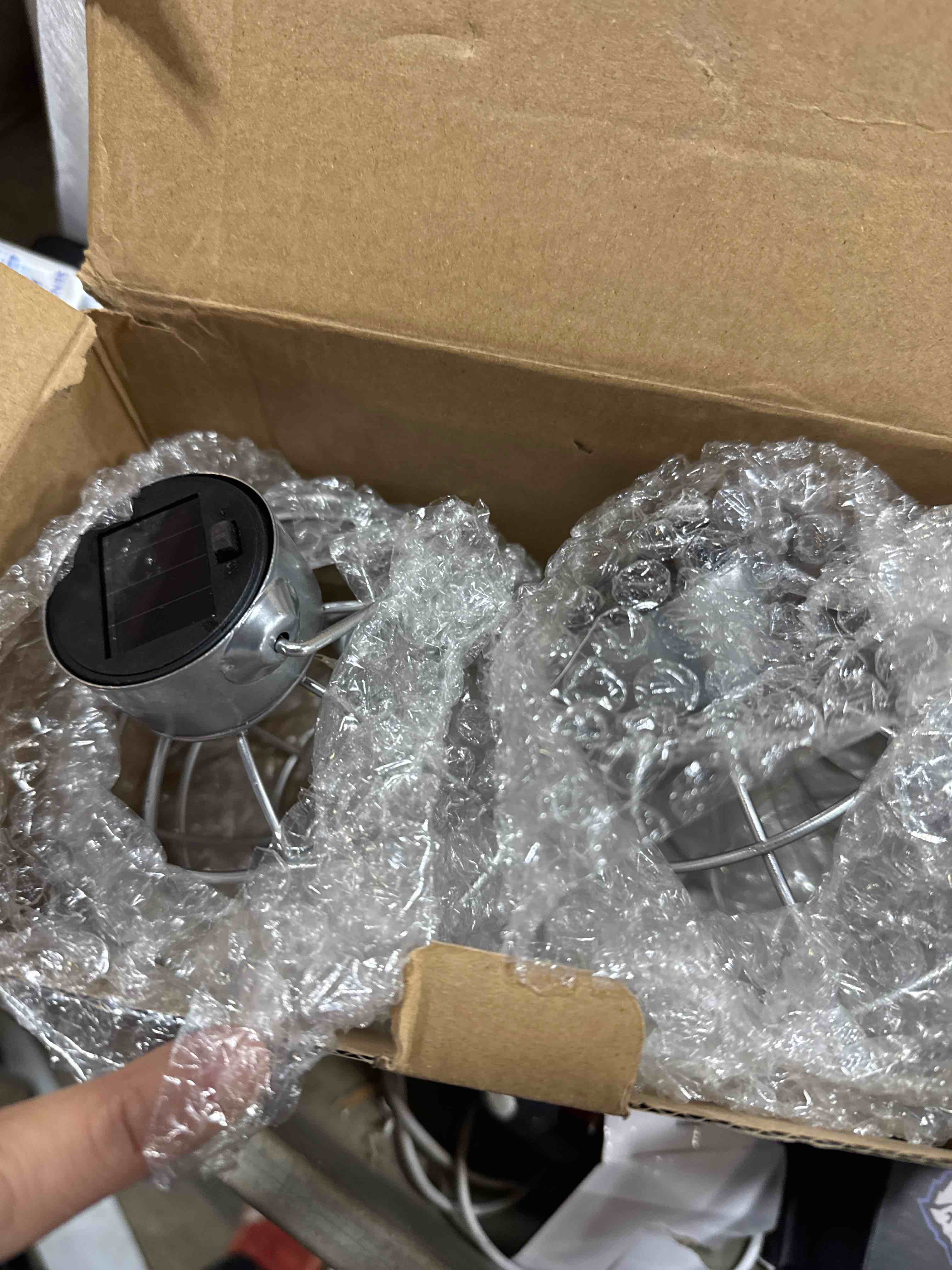Condition photo showing Good Condition for 2 Pack Solar Lanterns Outdoor Hanging Lights, Metal Solar Lantern Outdoor Waterproof Auto On/Off Solar Light for Patio Backyard Pathway Porch, Silver