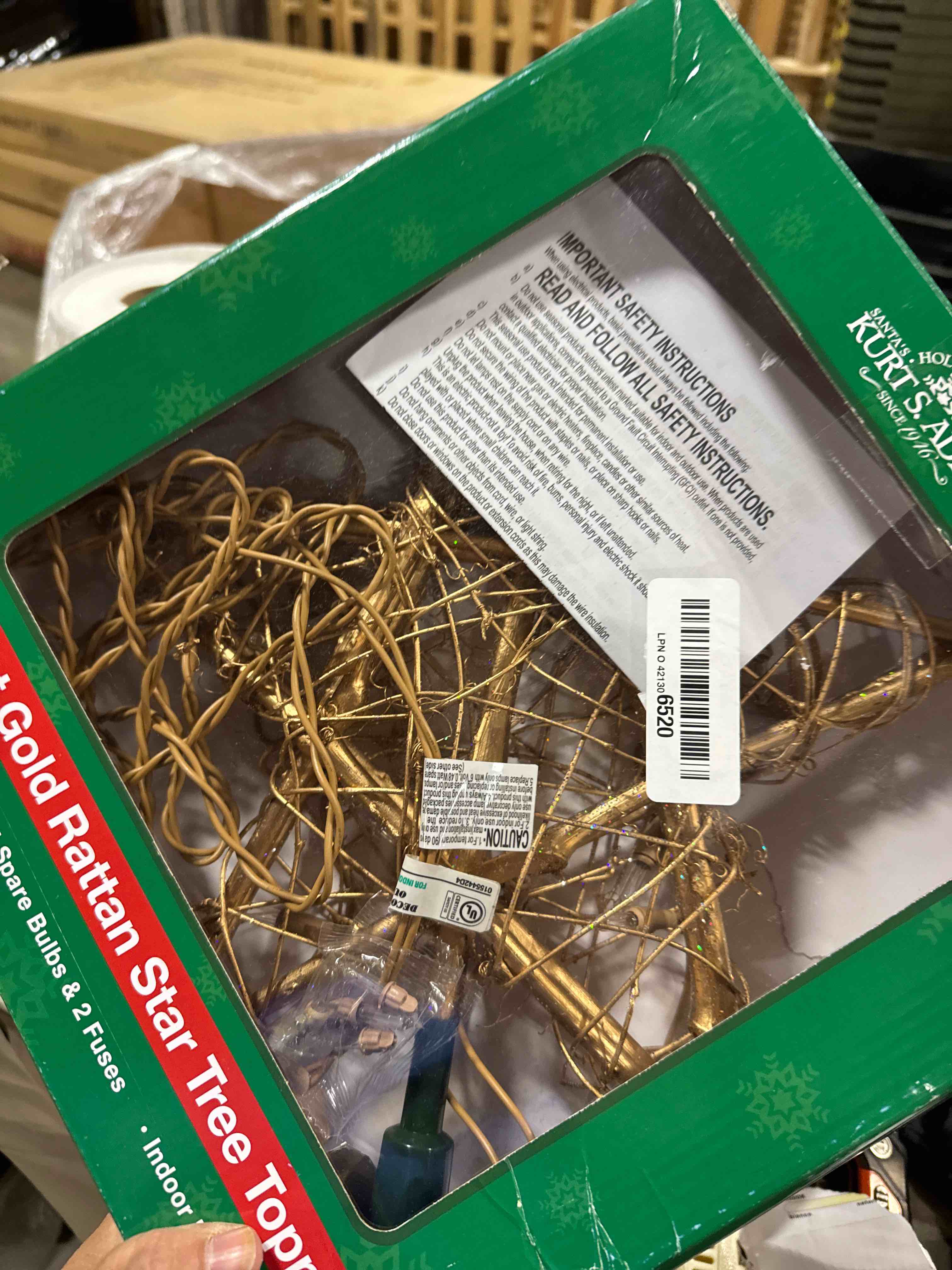 Condition photo showing New/Like New for Kurt Adler 20-Light Gold Rattan Star Treetop