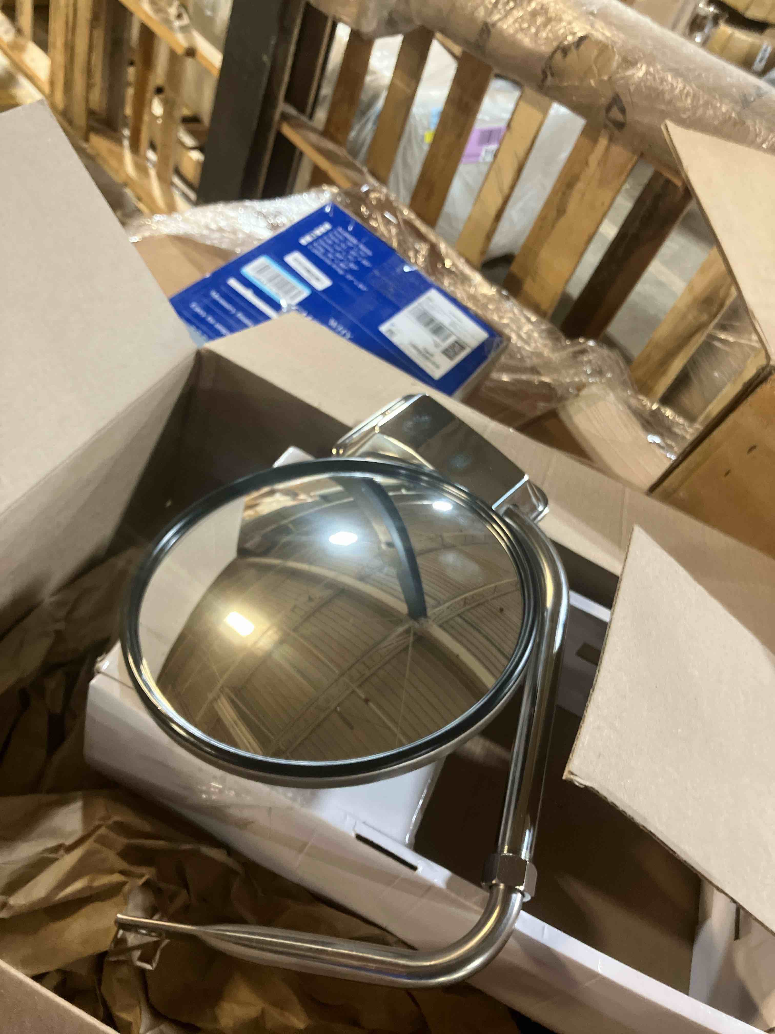 Condition photo showing Good Condition for United Pacific 60037 Stainless Steel Hood Mount 8 ½” Round Convex Mirror, Chrome Plated, Adjustable View, Wide Angle Mirror – ONE unit