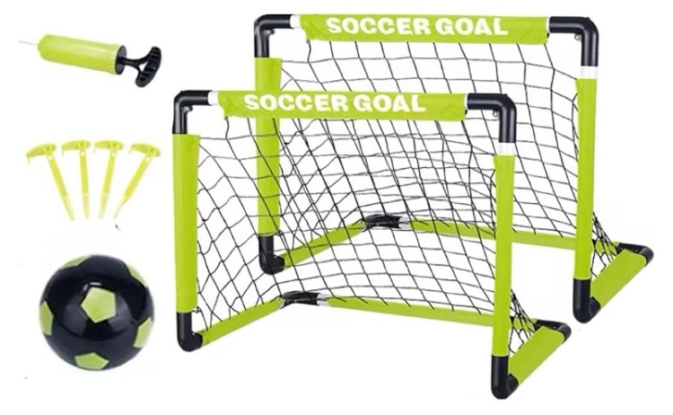 kids soccer goals set for indoor & outdoor play – includes foldable goal, ball, pump & 4 stakes ( nets only)