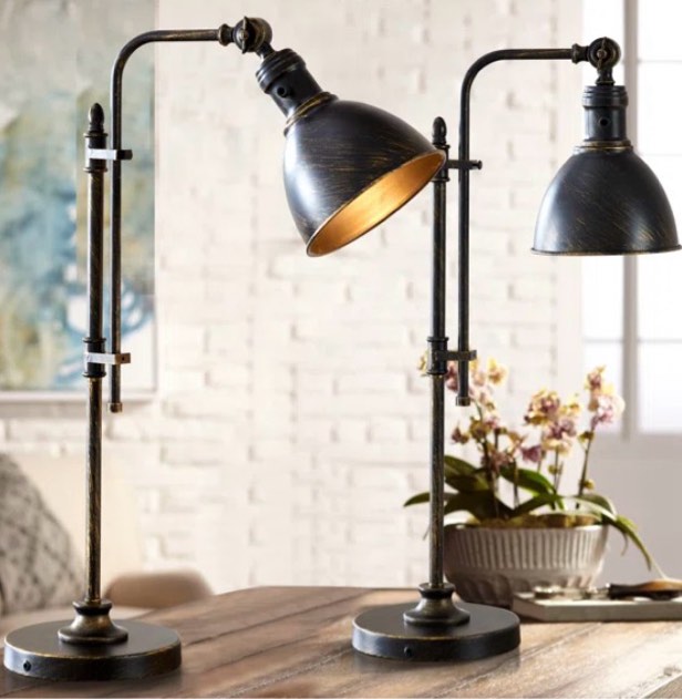 burak industrial adjustable bedside office desk metal table lamp ( set of 2)