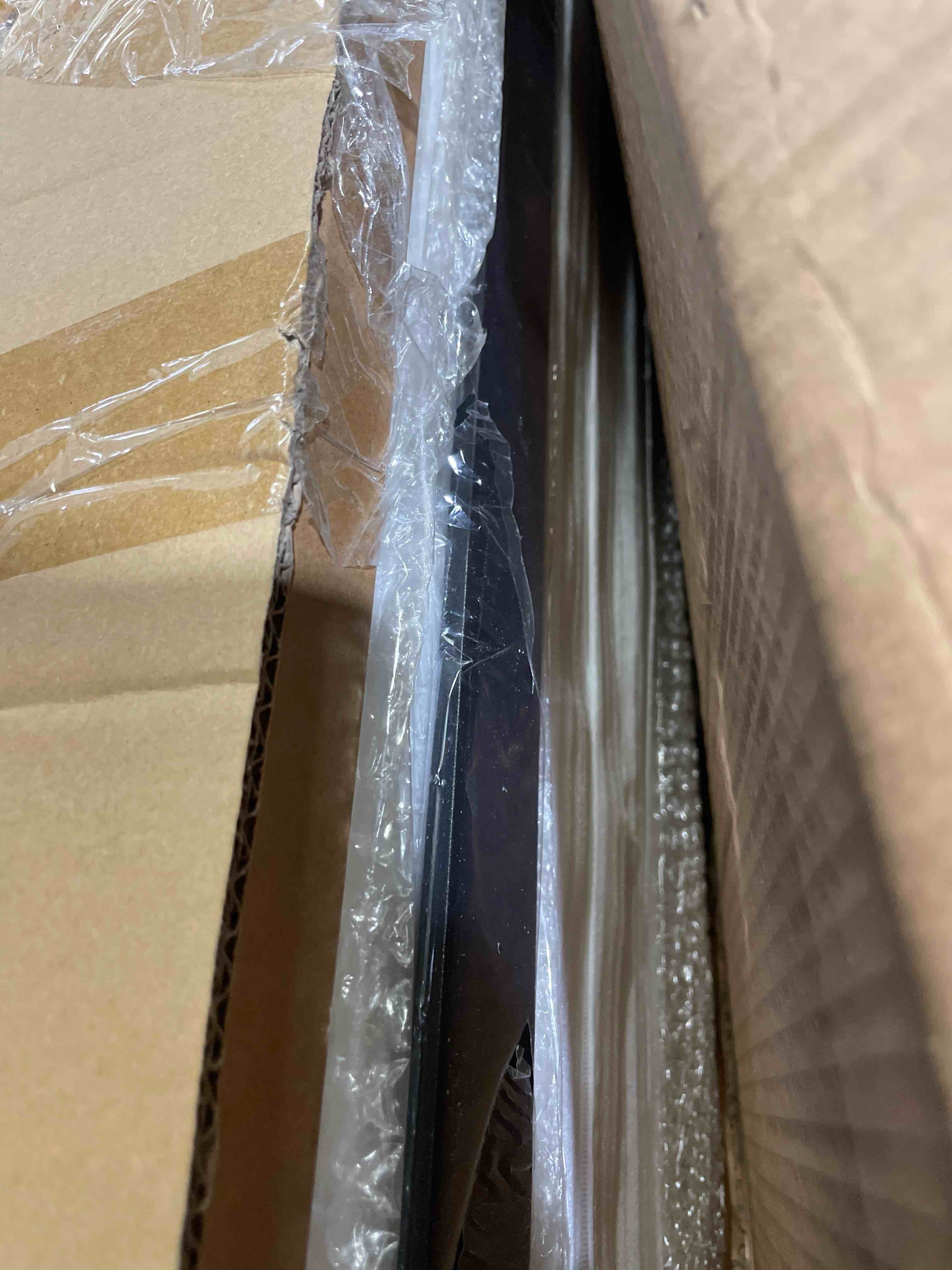 Condition photo showing New/Like New for 36x80 Inch Glass Sliding Barn Door Slab and 6.6ft Hardware Kit Included, 5 Frosted Glass, LVL Wood Panel Covered with White Water-Proof Scratch-Proof PVC Surface, Simple DIY Assembly 36"x80" Doors + 6.6' Track Kit White