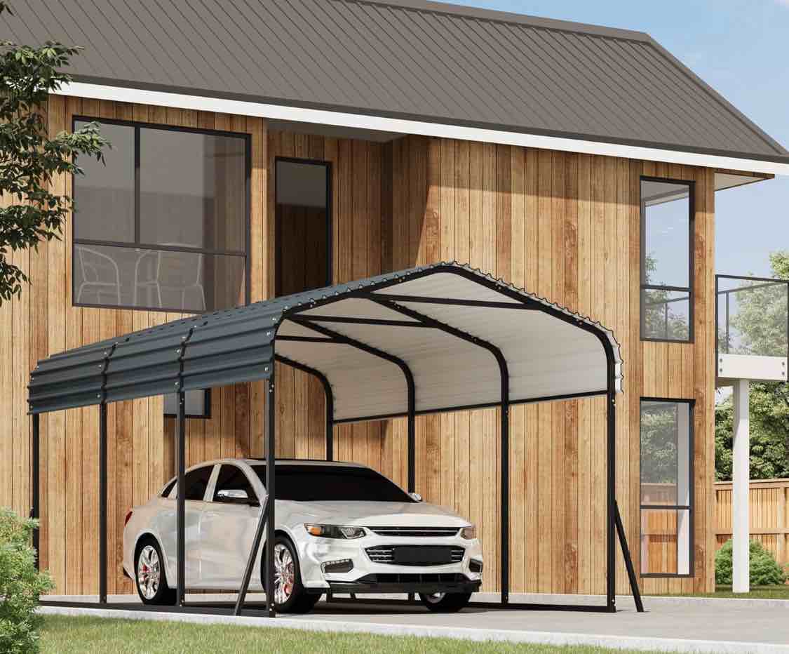 Garvee 12x20 FT Heavy Duty Metal Carport – Reinforced Base & Galvanized Steel Roof – Outdoor Shelter Canopy for SUV, Truck, Boats – Portable Garage – Gray ( incomplete box 2/ 3/ 4 only )