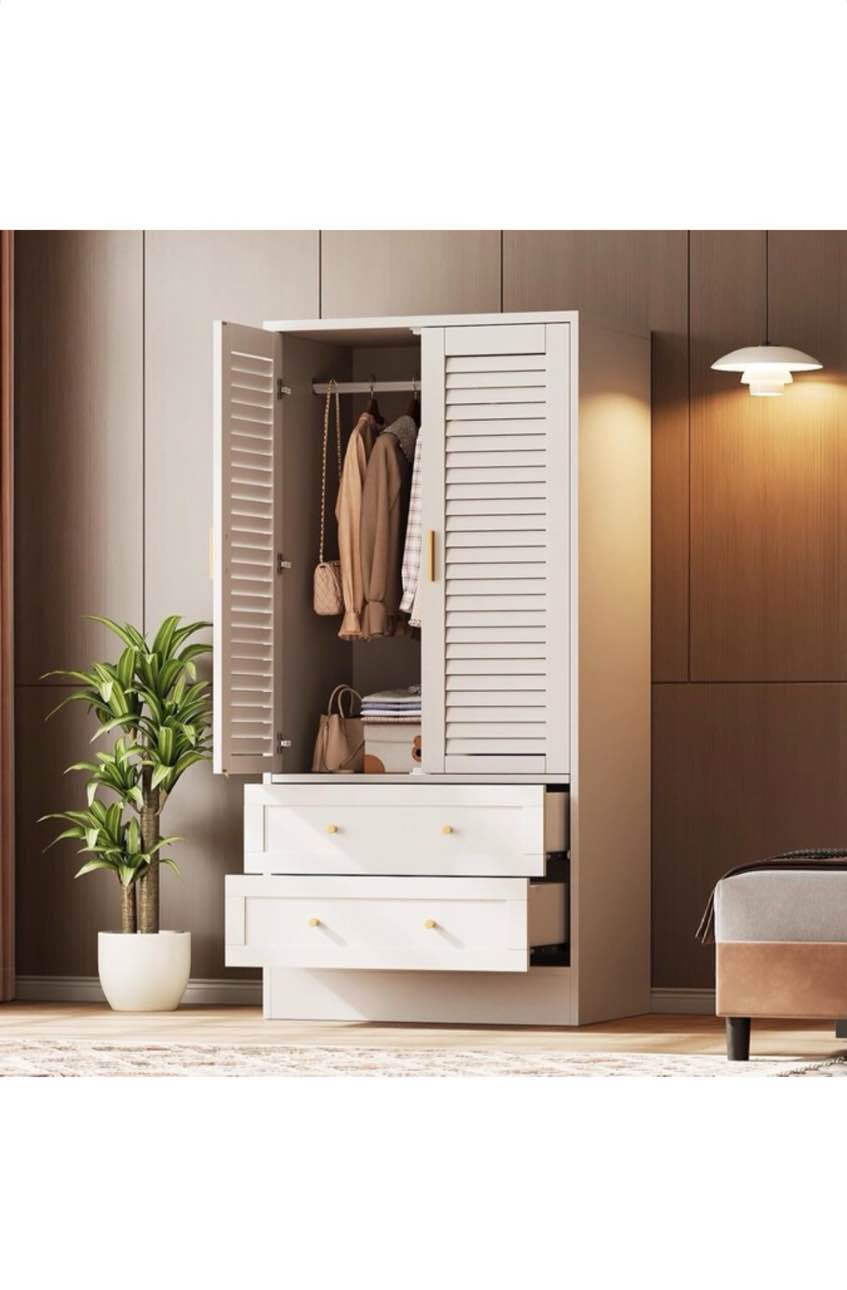 Louvered Armoire 65in White by Garvee