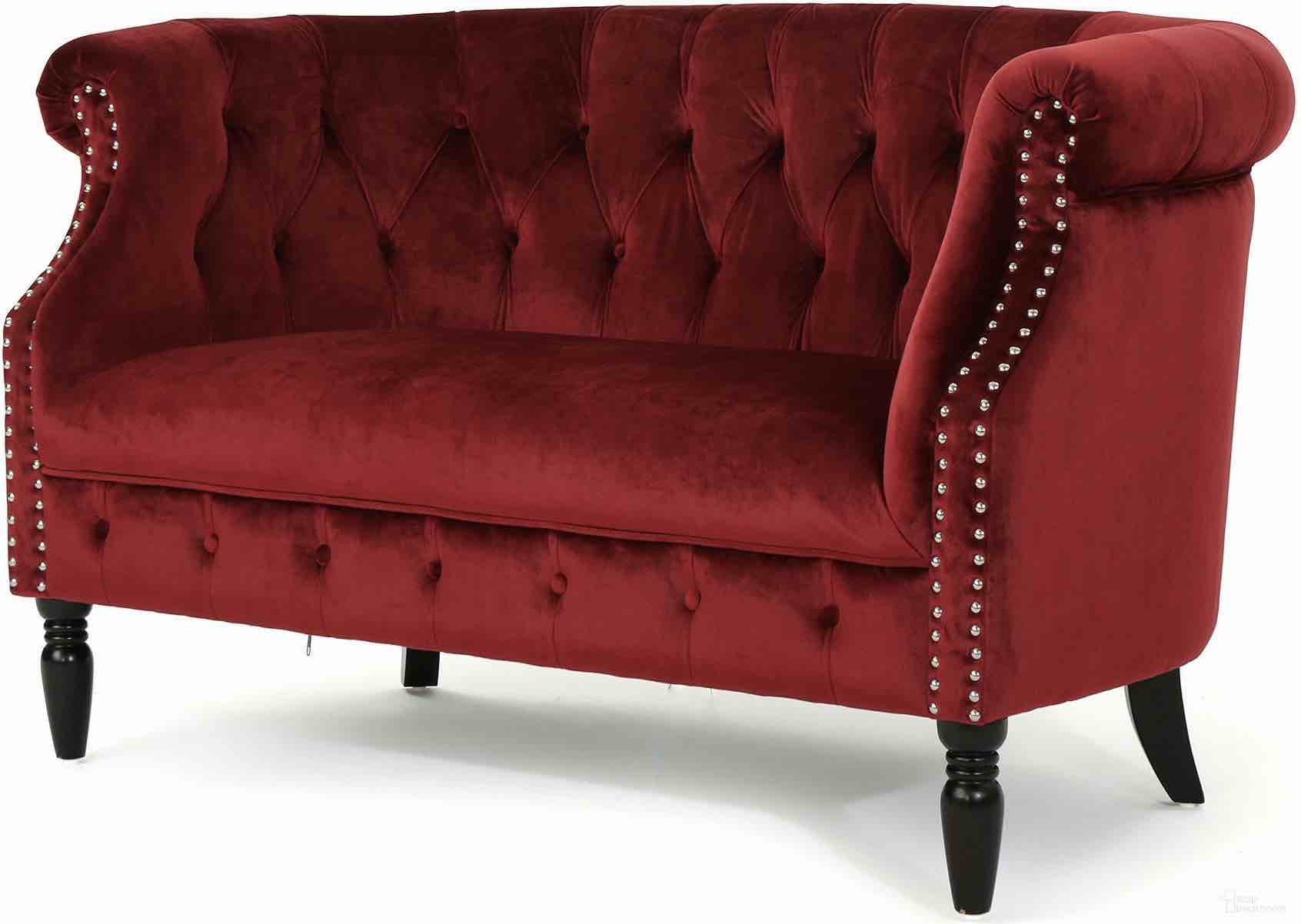 Glowworm Button-Tufted Upholstered Loveseat with Scrolled Arms In Garnet