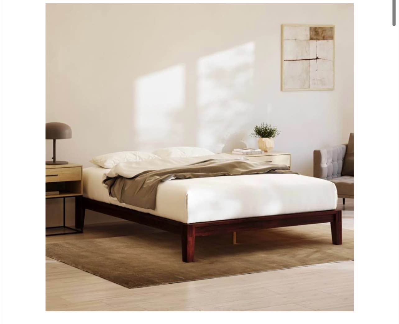 nectar bamboo platform bed frame - queen - walnut - floating center support legs - 12” height - easy tool free set up - contemporary and durable - sturdy wooden support slats - holds up to 800 pounds(incomplete)