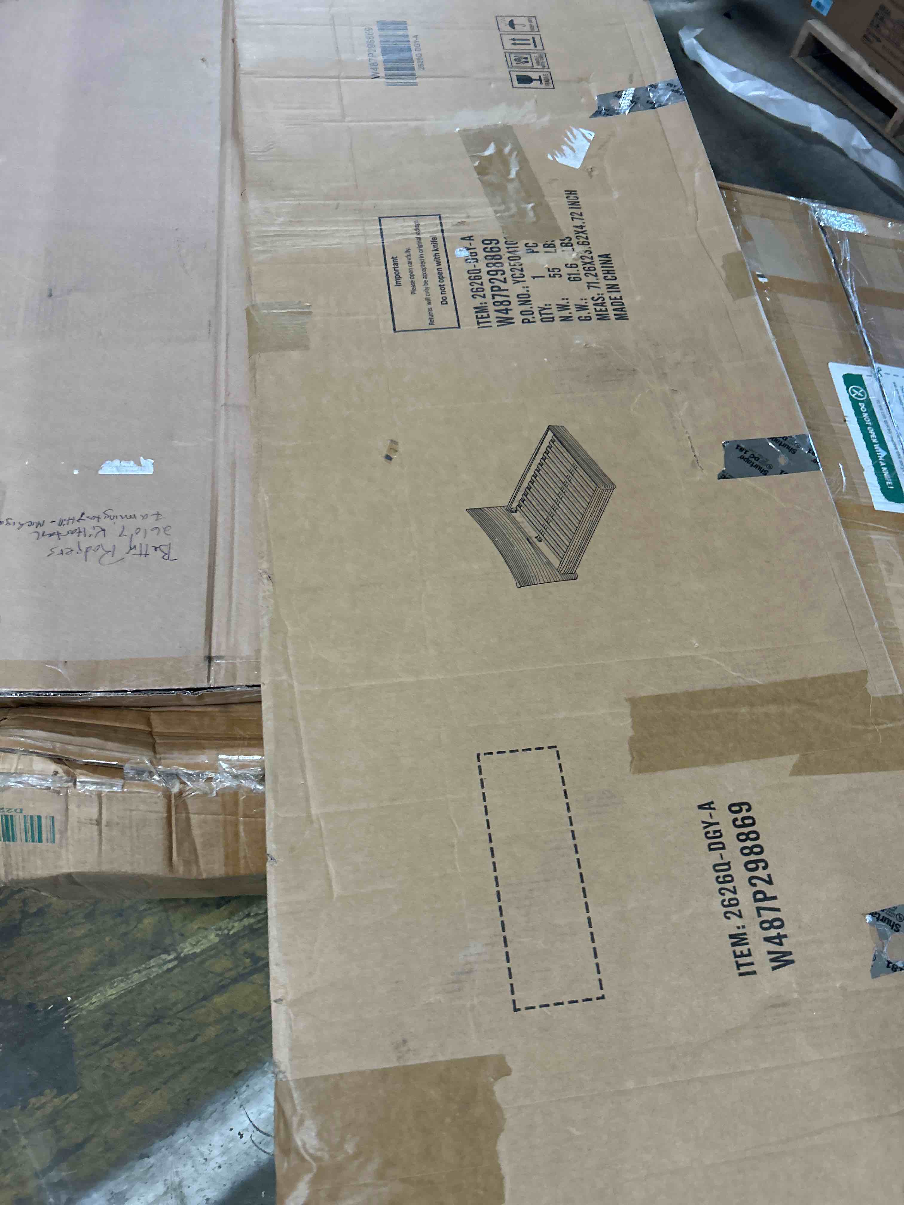 Condition photo showing As Is for queen size upholstered bed frame(box a only)