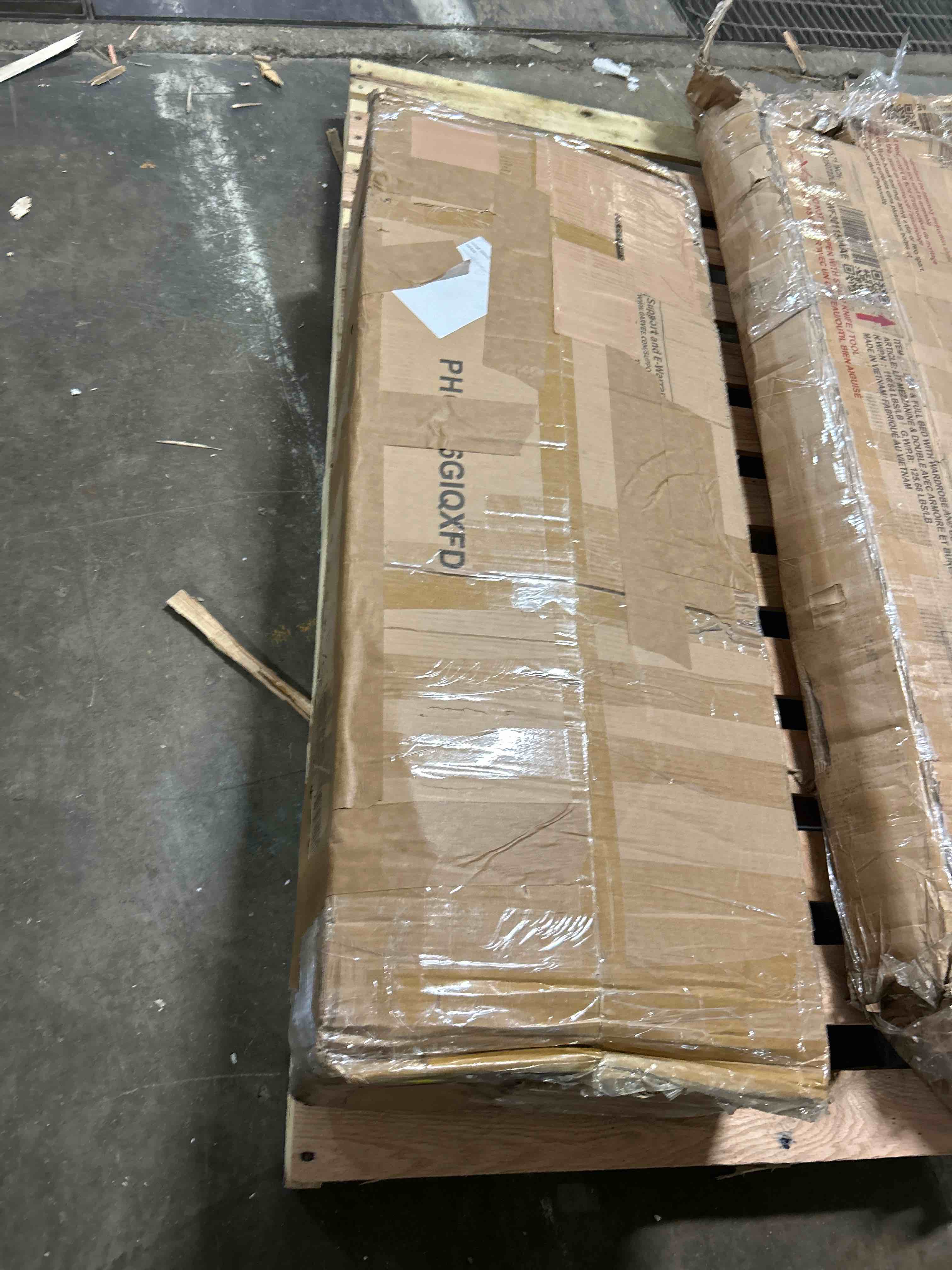 Condition photo showing As Is for zen kappa bedroom - platform bed and nightstands (2) with open storage – easy assembly, no box spring required(incomplete pieces to set only)