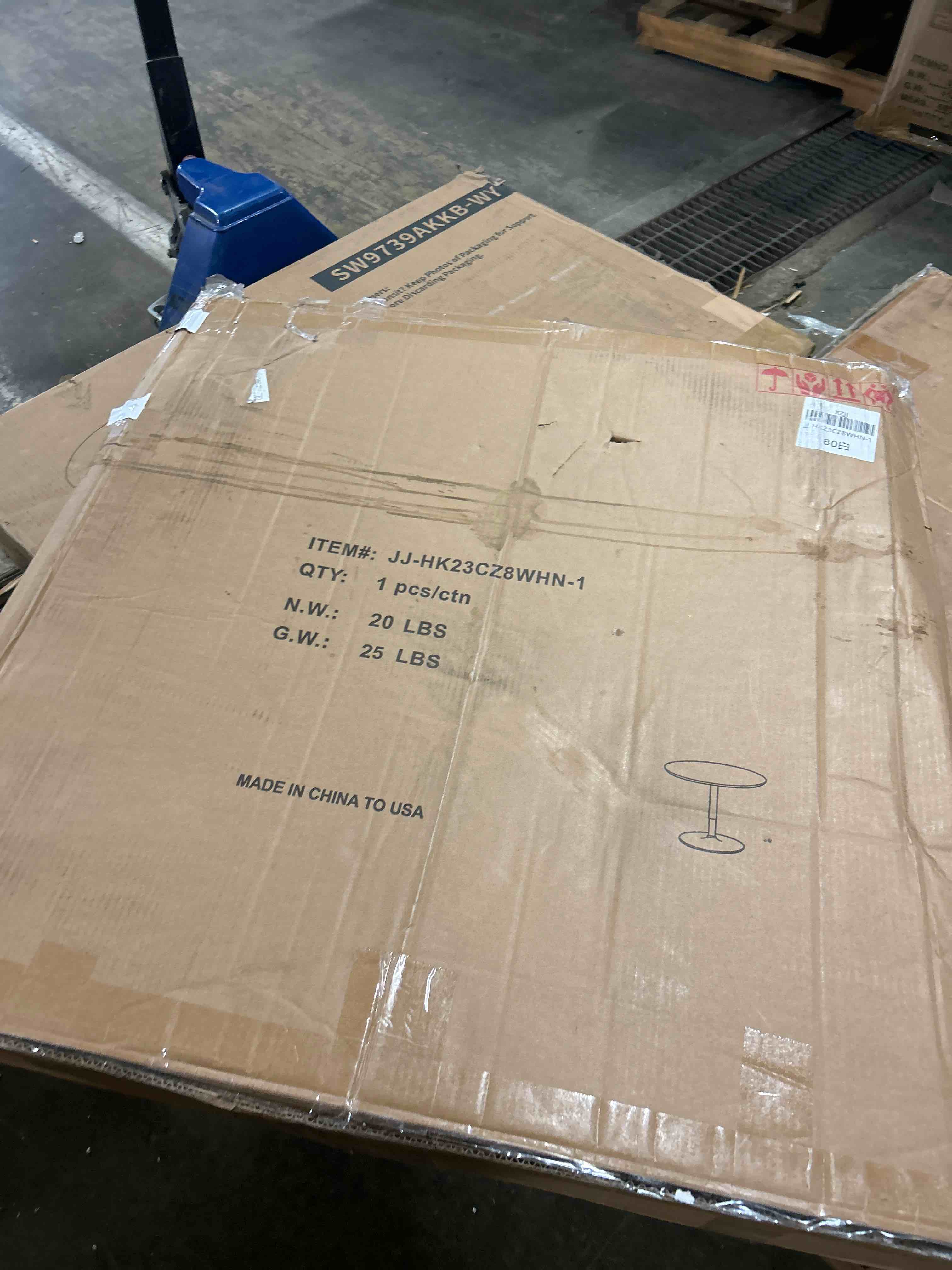 Condition photo showing As Is for furmax bistro pub table round bar height cocktail table for home bar, round bar tables for party, dining room, living room and wedding, metal base mdf top obsidian, 40.6 inch height (1, dark black-1)(table top only)