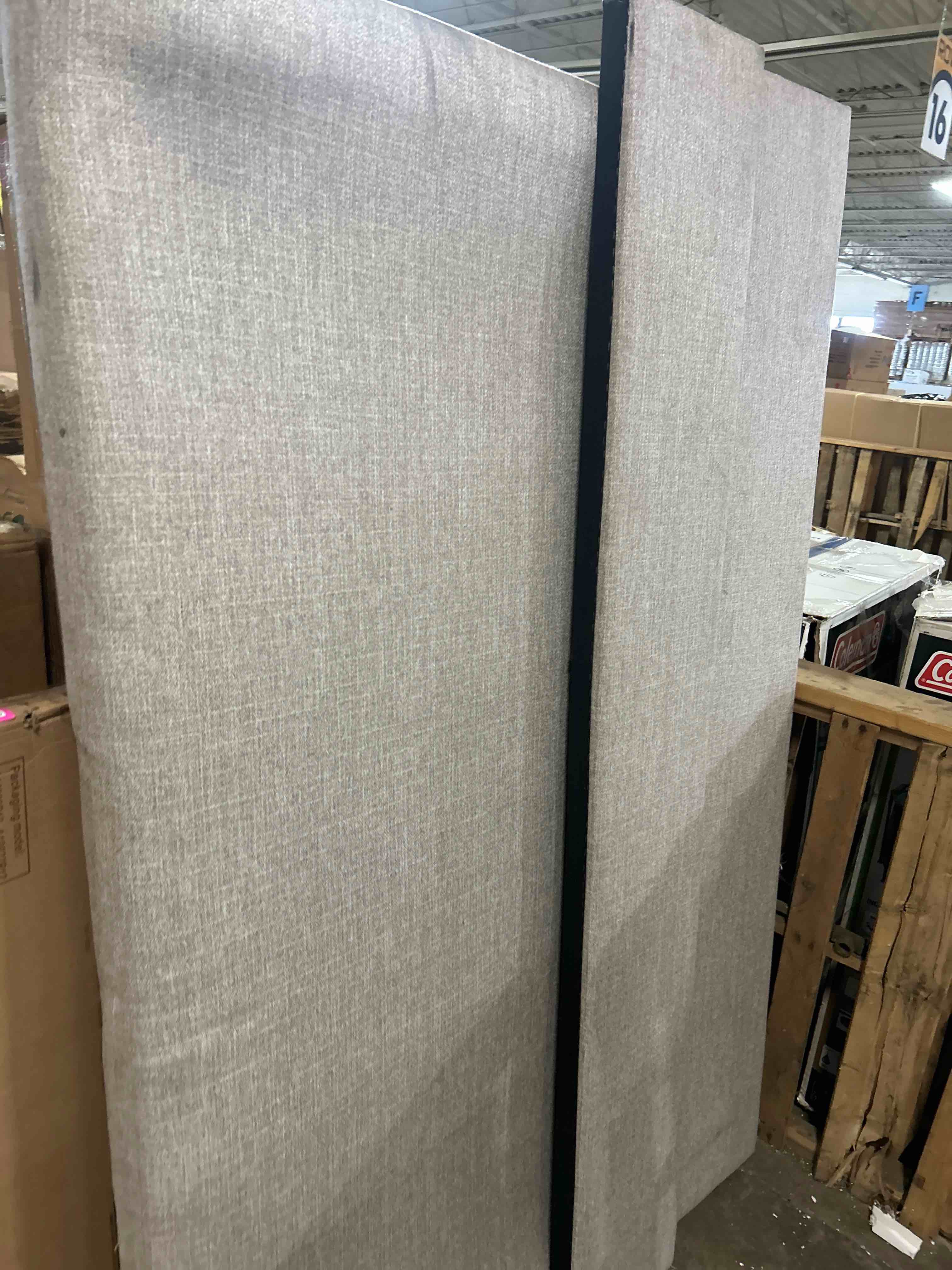 Condition photo showing As Is for modway taylor full/queen upholstered linen fabric headboard, light gray(similar headboard and side rails to bed )