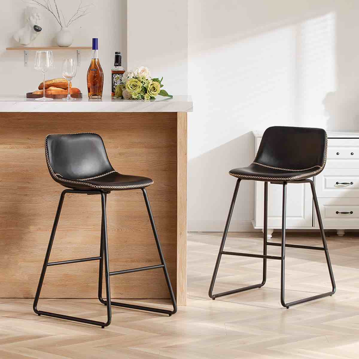 Bar Stools of 2/3/4, 26/30 Inch Counter Height Barstools with Back Faux Leather Bar Height Stools for Kitchen Island Counter