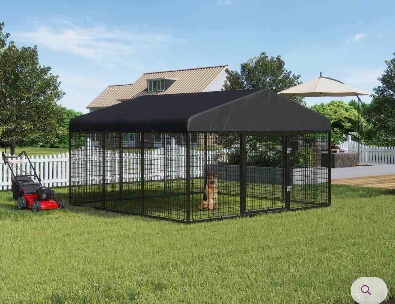 Pet Only Large Black Qutdoor Dog Kennel,Heavy Duty Dog Cage With Roof, Steel Dog Kennel Fence