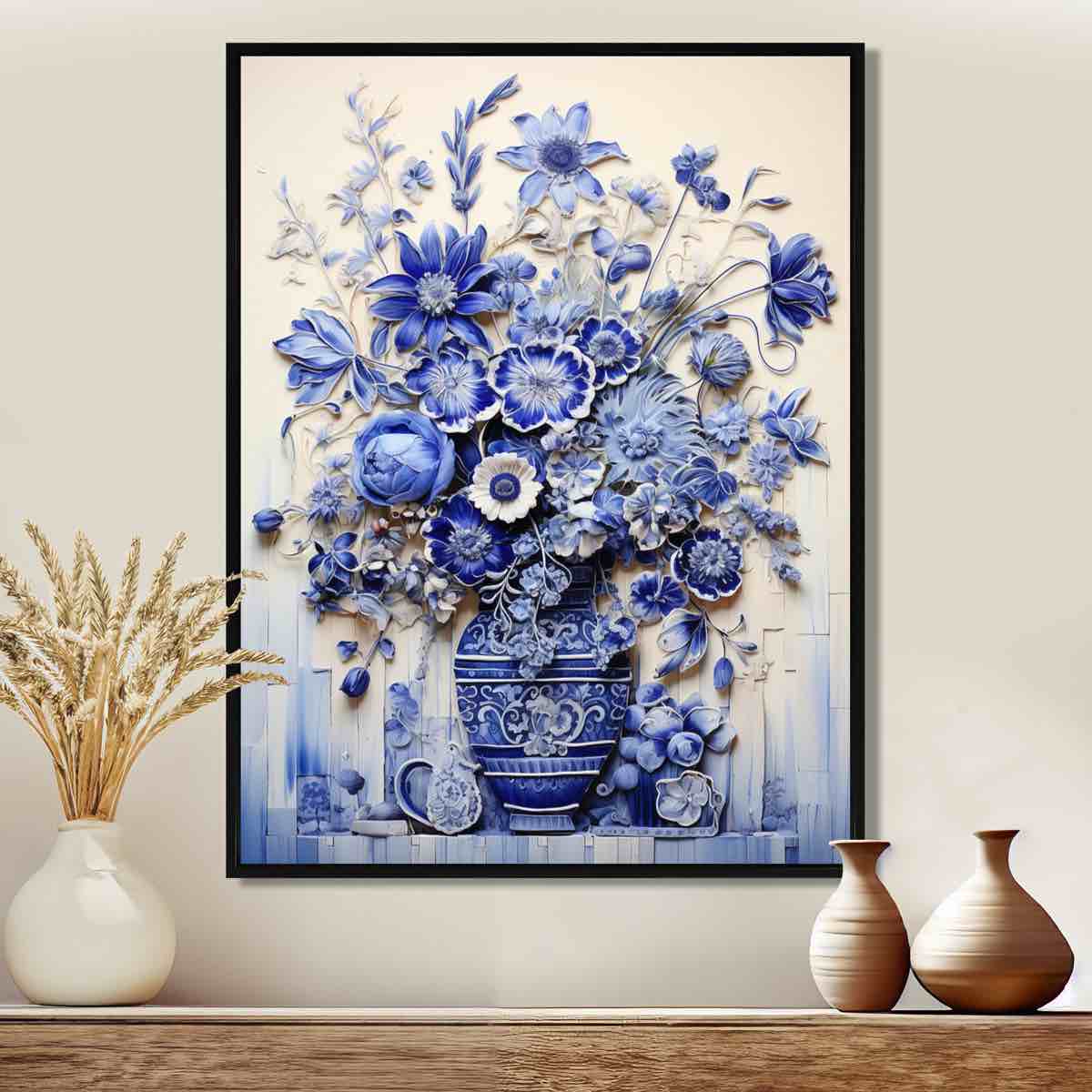Blue and white Boho plant Pottery II - Boho Pottery Canvas Print