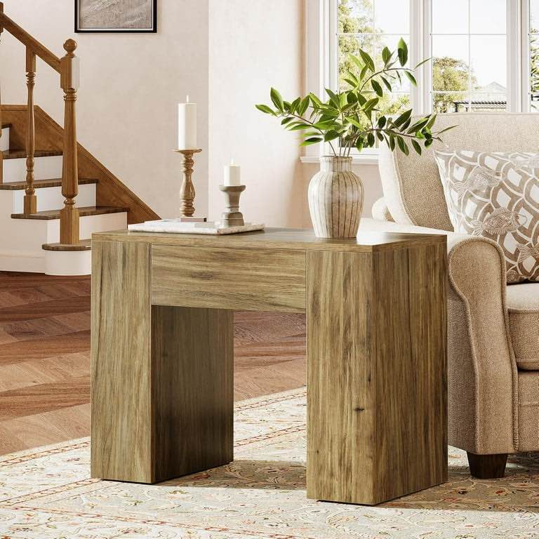 tribesigns 31.5" farmhouse end side table with heavy-duty wooden pedestal for living room