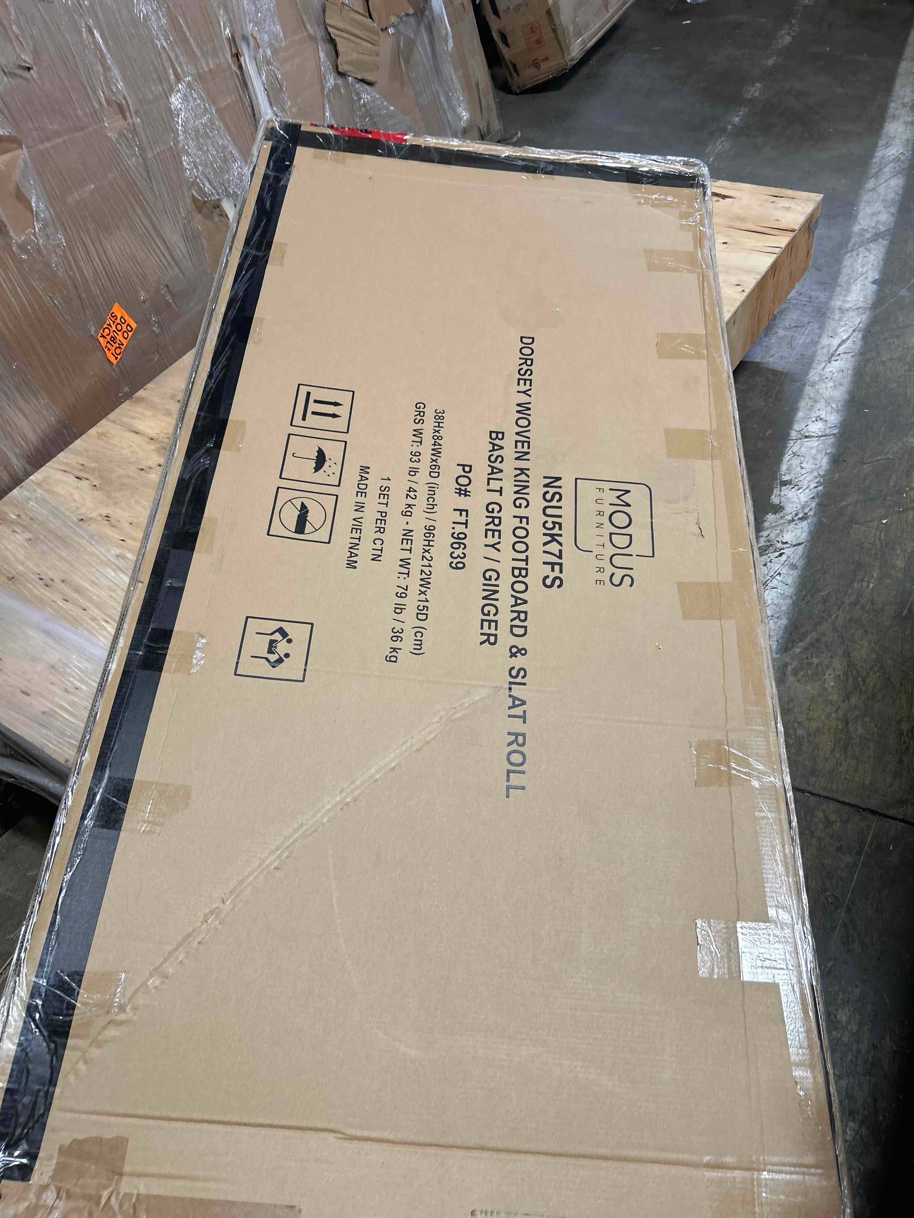 Condition photo showing As Is for dorsey woven panel bed in granola and ginger(footboard only)(grey)