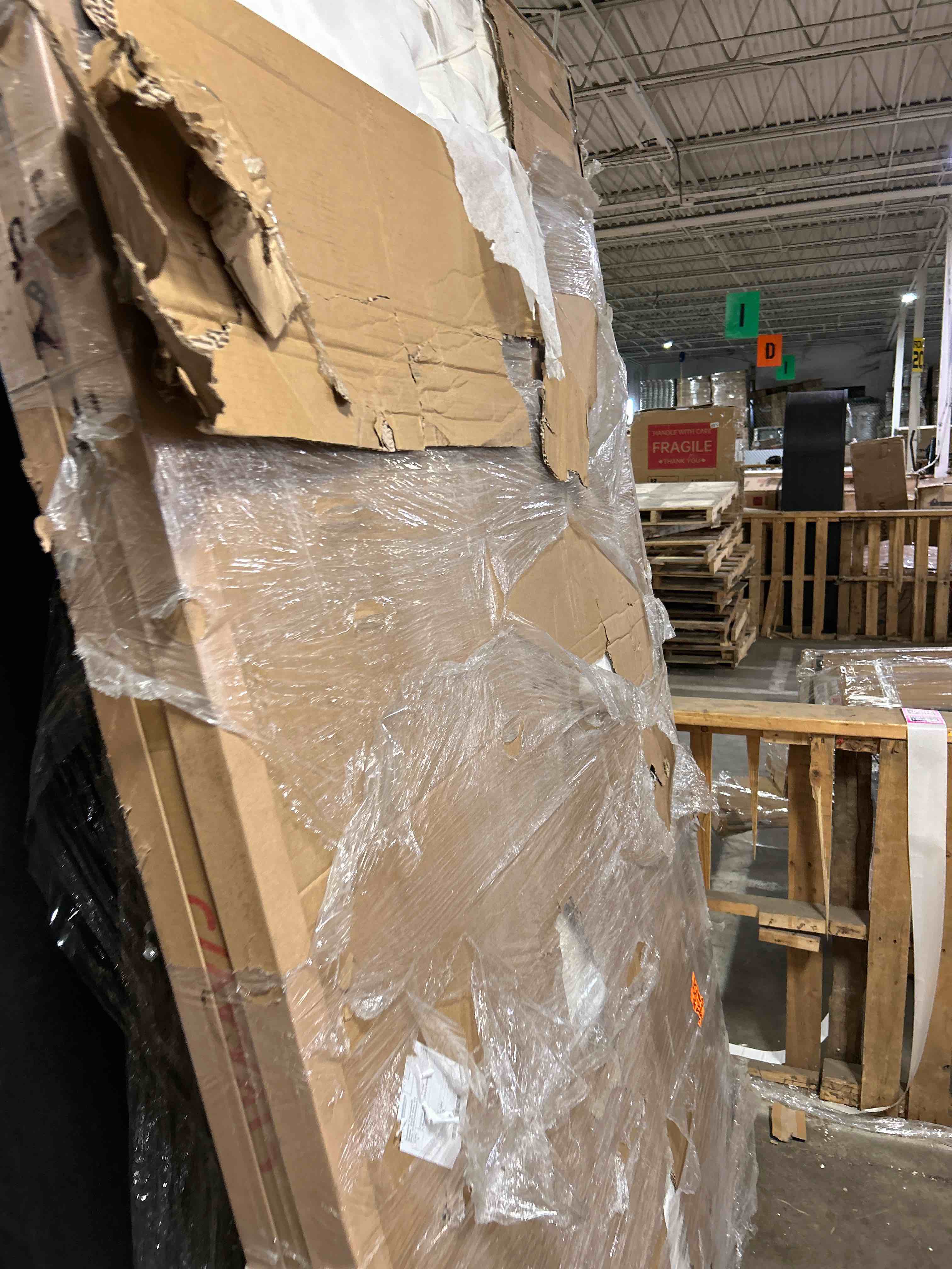 Condition photo showing As Is for jocisland king size platform bed frame, 6.3" thick upholstered curved wingback headboard and footboard with deep button tufted, no box spring needed, easy assembly, white linen