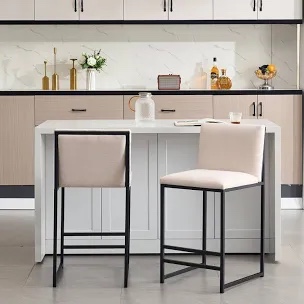 counter height bar stools set of 2, upholstered linen bar chairs,