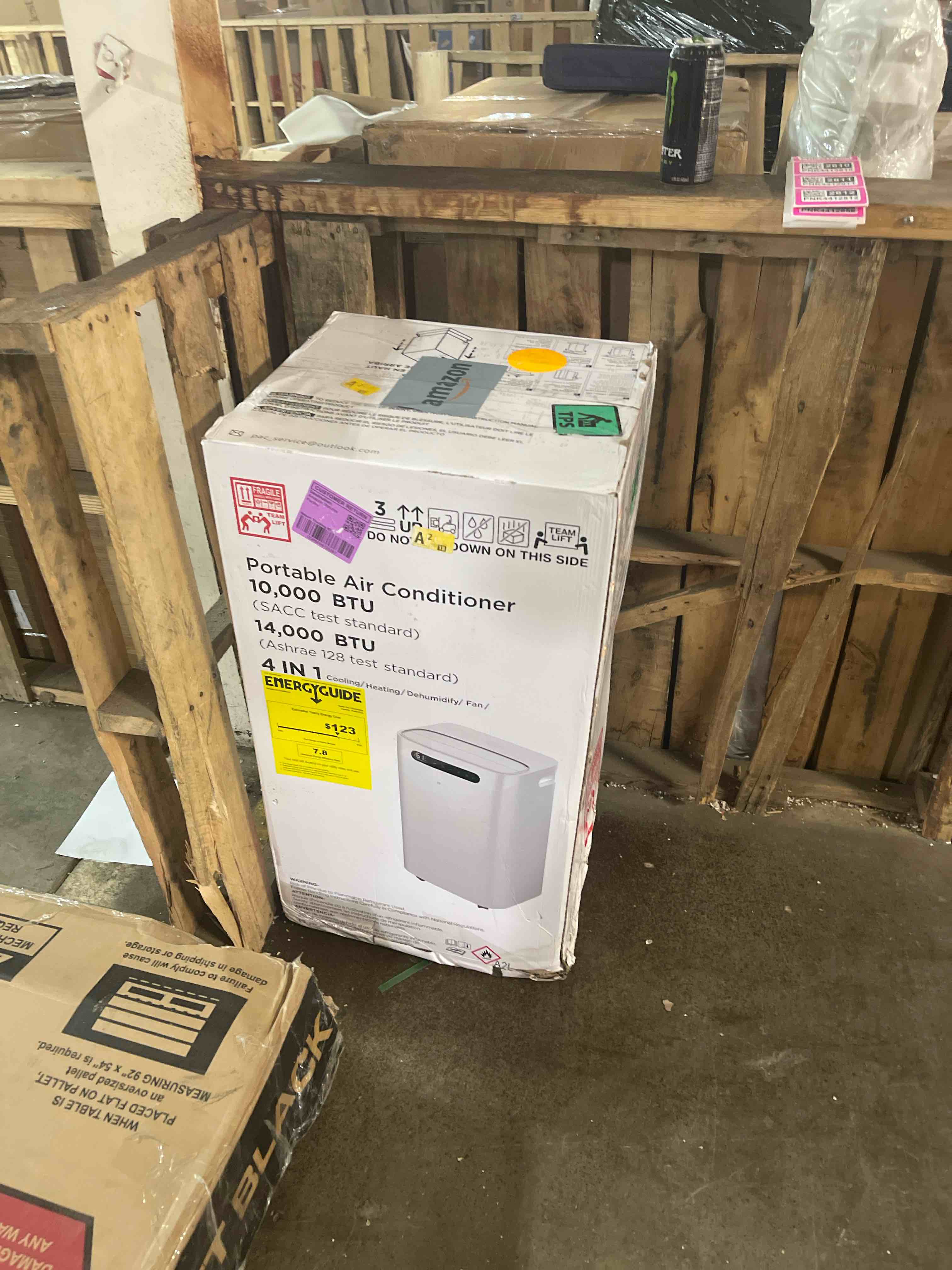 Condition photo showing New/Like New for amazon basics 3-in-1 portable ac (air conditioner), with cool/dry (dehumidifier)/fan-only functions, auto mode, sleep mode, timer, cools 450 sqf, 10,000 btu (ashare) / 6000 btu (sacc), white