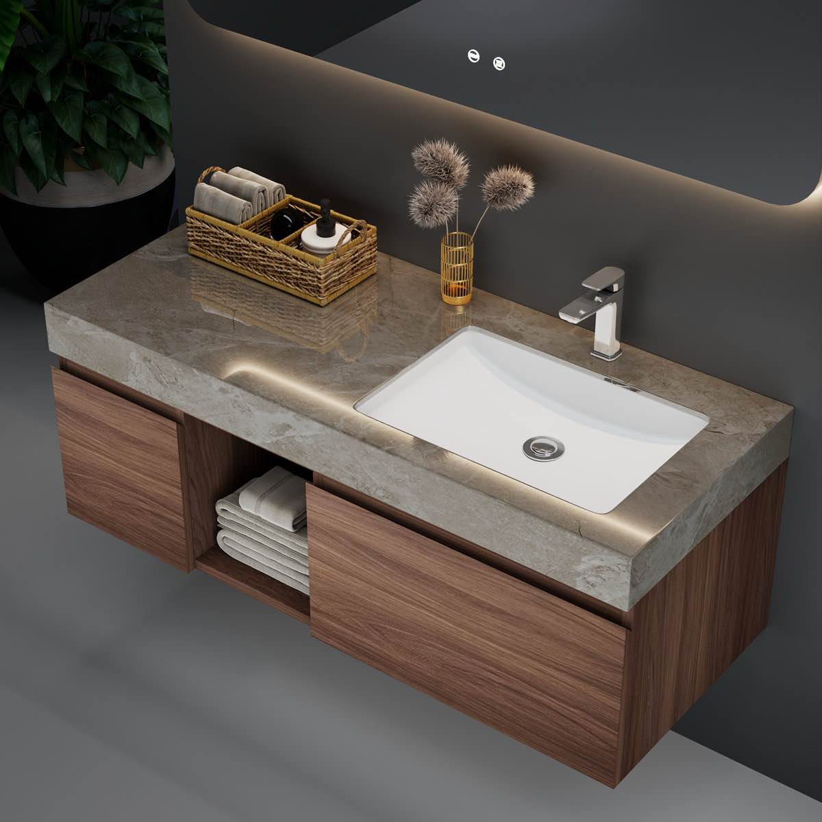 47.6" wall mounted single bathroom vanity modern floating vanities with solid wood, 2 drawers(top not included)