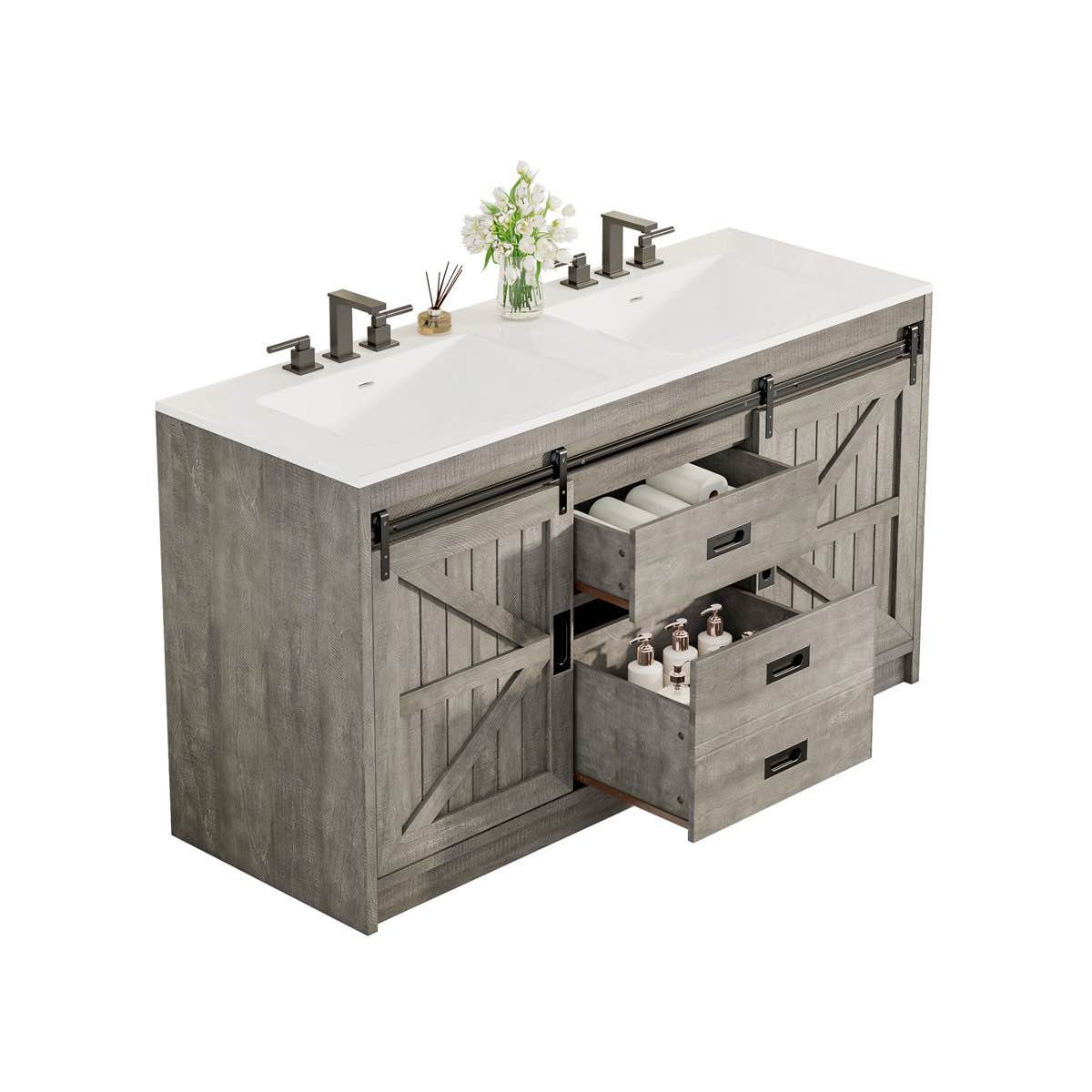 chimira 60" farmhouse double sink bathroom vanity with 2 drawers & doors,gray(sink top only )
