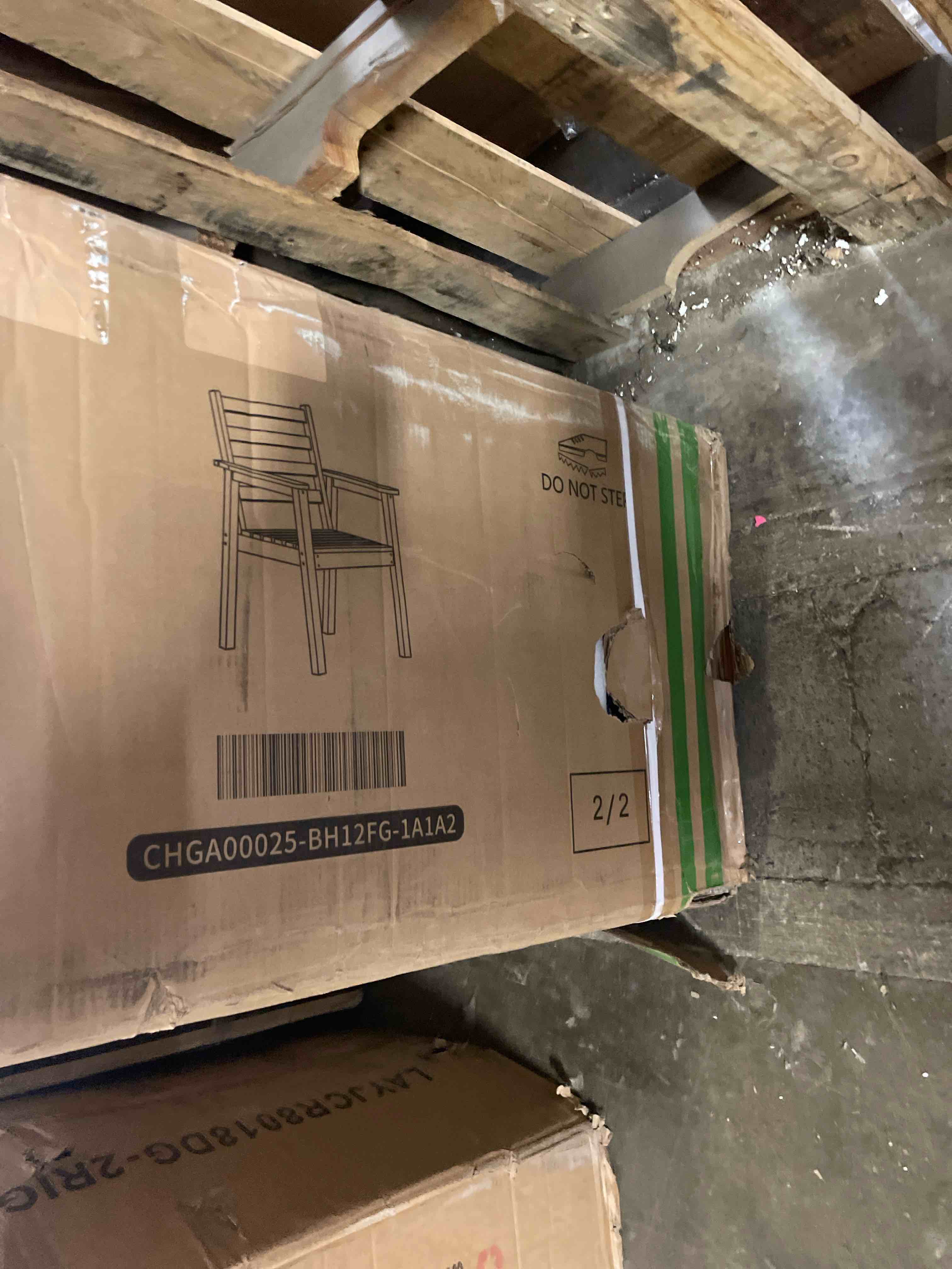 Condition photo showing As Is for hdpe outdoor patio chairs set of 2, modern weather-ready dining chairs with ergonomic backrest & armrests, easy maintenance for backyard, deck & balcony (black) (incomplete)