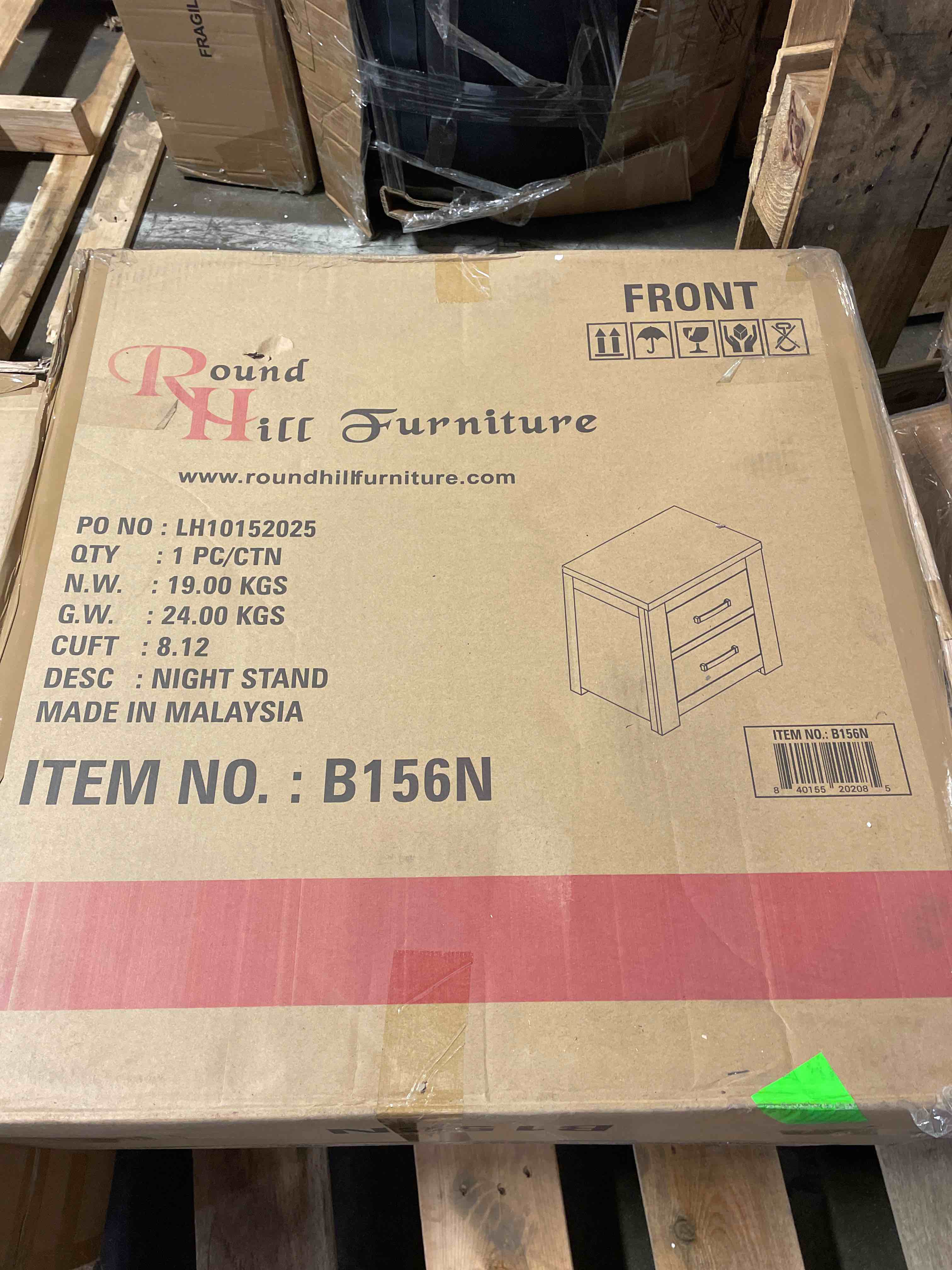 Condition photo showing New/Like New for roundhill furniture floren contemporary weathered gray wood two-drawer nightstand (set of 2 nightstands)