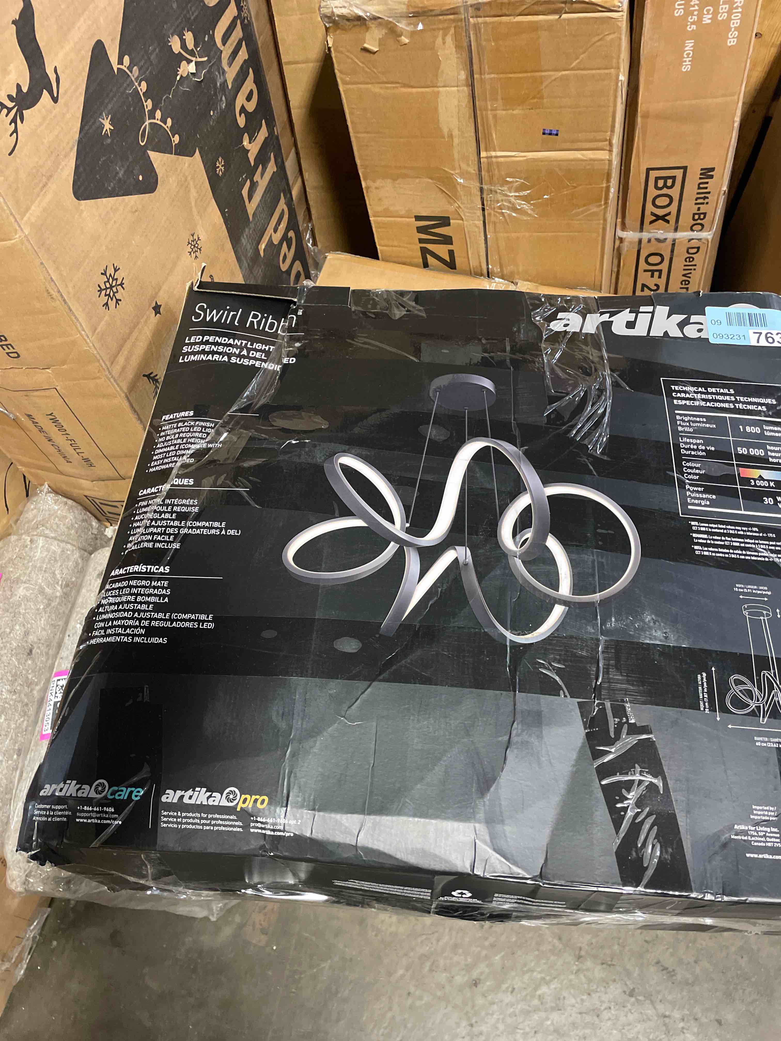Condition photo showing As Is for artika swirl ribbon integrated led pendant light black