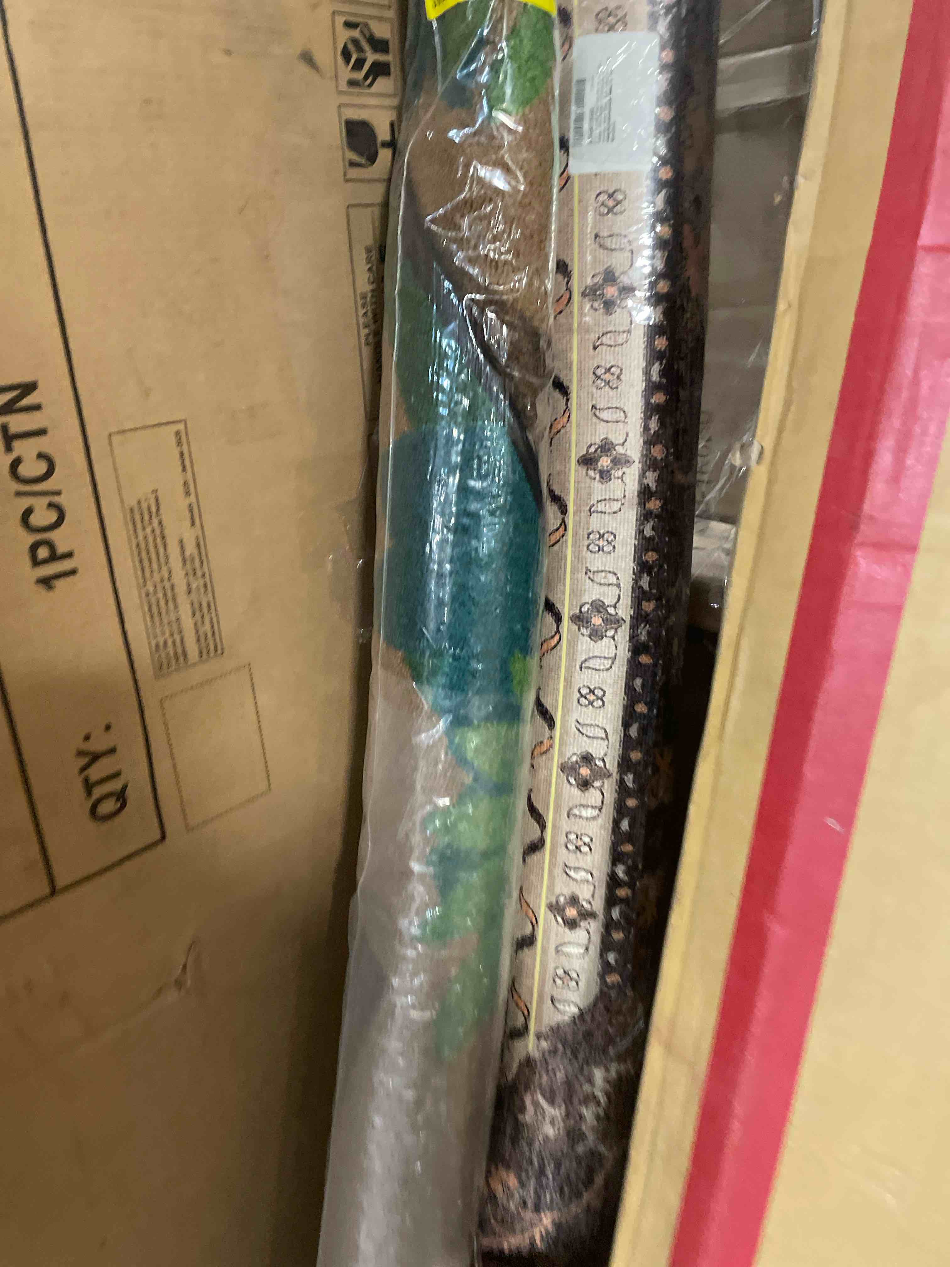 Condition photo showing Good Condition for joy carpets campfire fun 5'4" round area rug in color multi